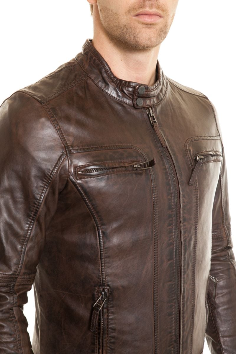 Oakwood Distressed Look Biker Collar Jacket for Men Brown - Image n°3