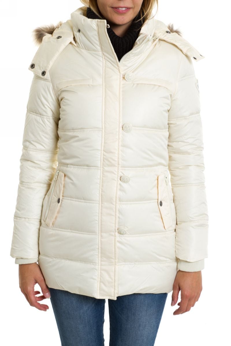 Kaporal Women's mid-length down jacket in linen-colored polyester - Image n°1