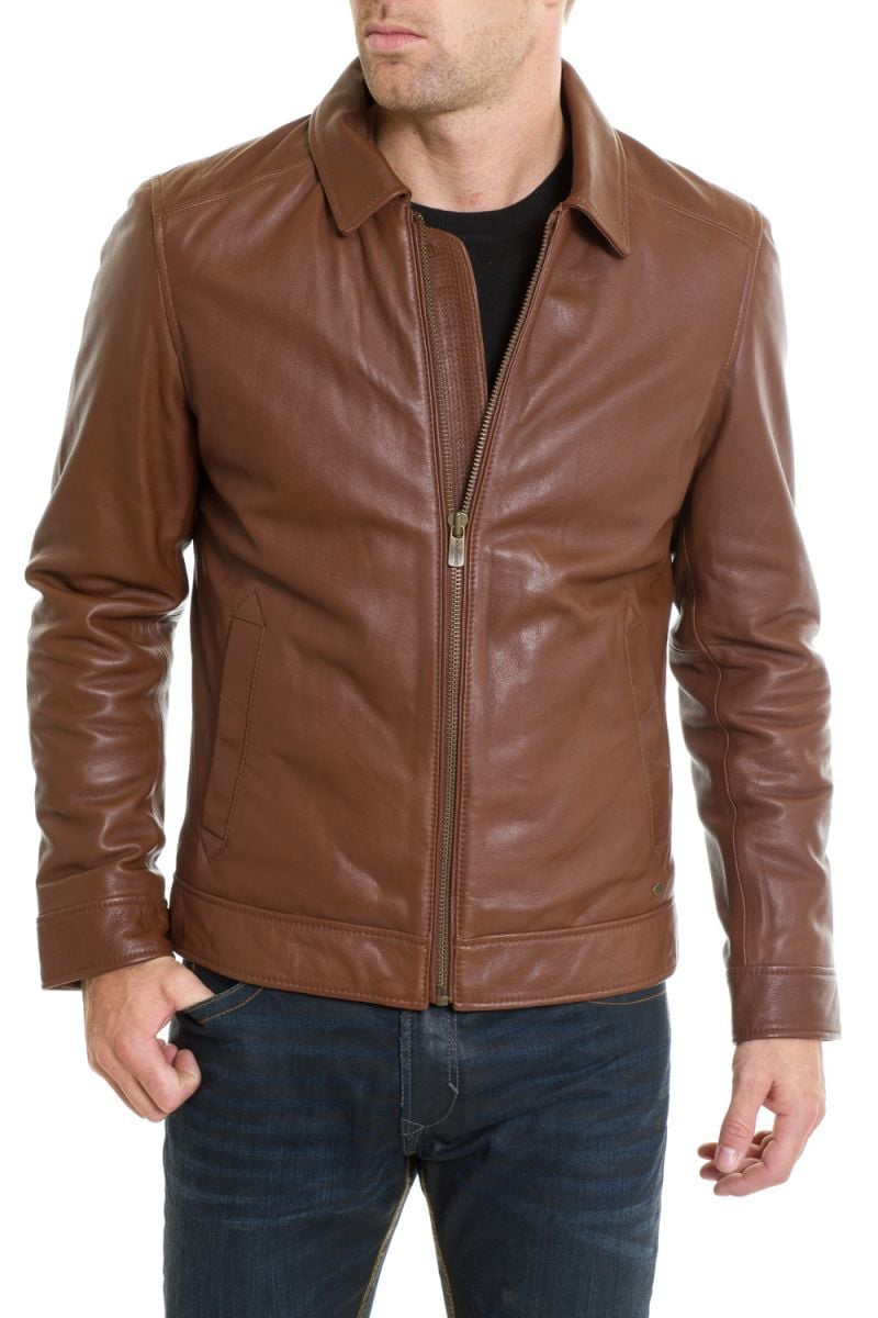 Chevignon leather shirt collar jacket for men - Image n°1