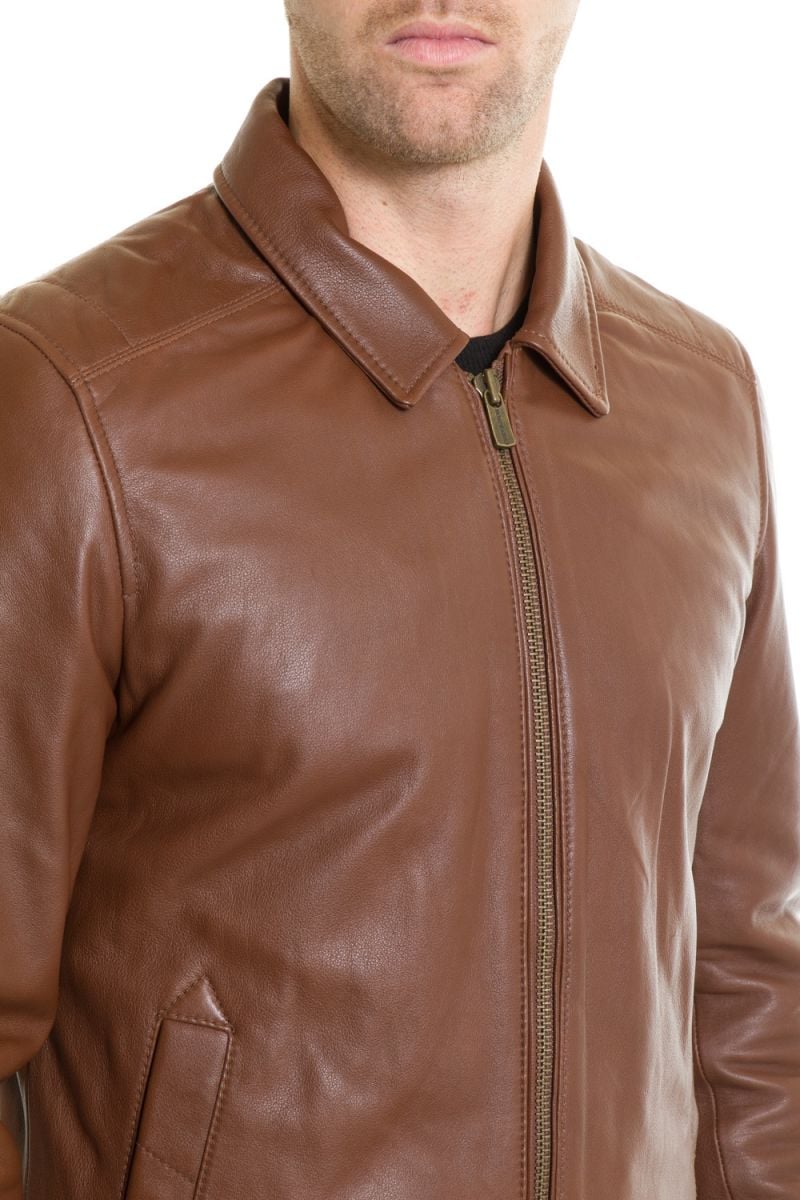 Chevignon leather shirt collar jacket for men - Image n°3