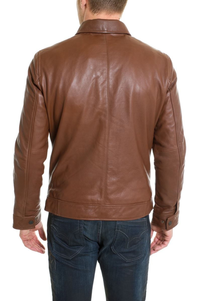 Chevignon leather shirt collar jacket for men - Image n°5