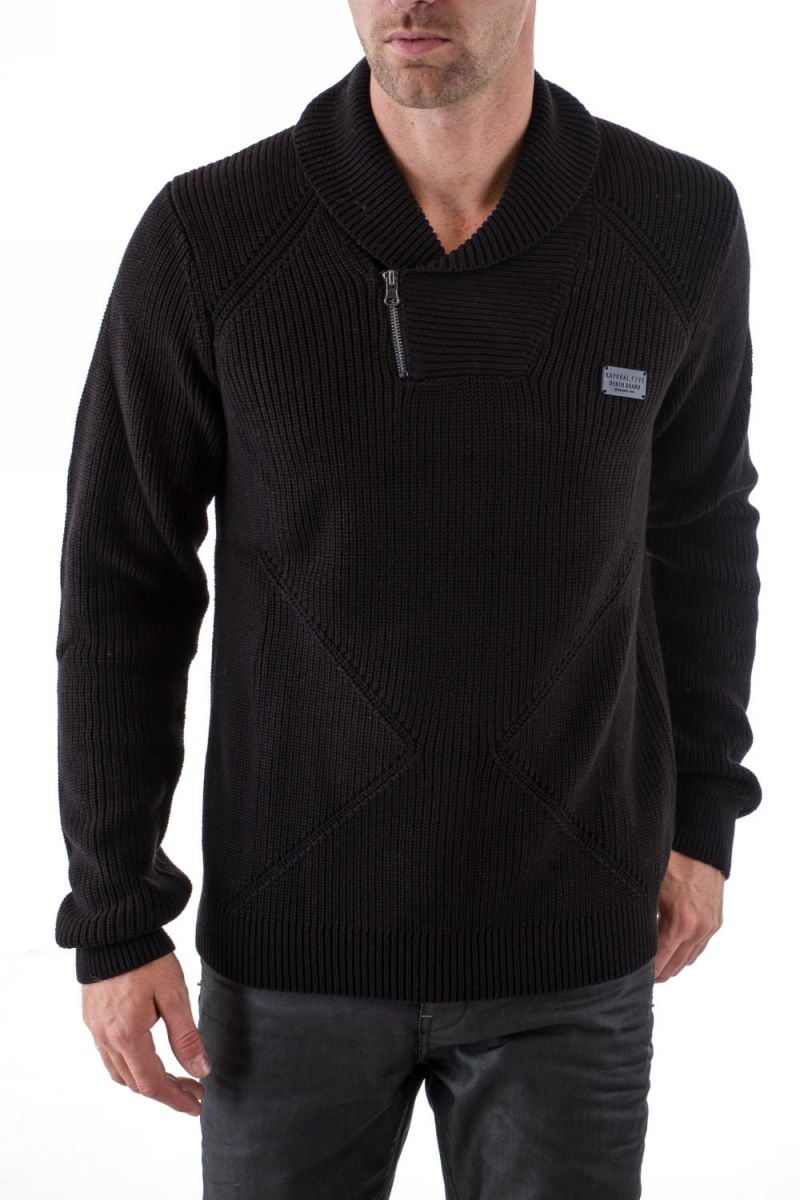 Black Kaporal cotton sweater for Men Shawl collar - Image n°1