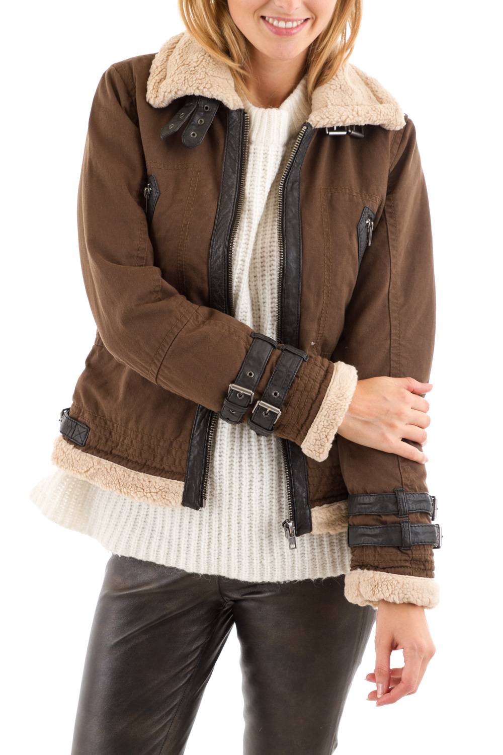 Women's two-material cotton jacket Khaki Oakwood - Image n°2