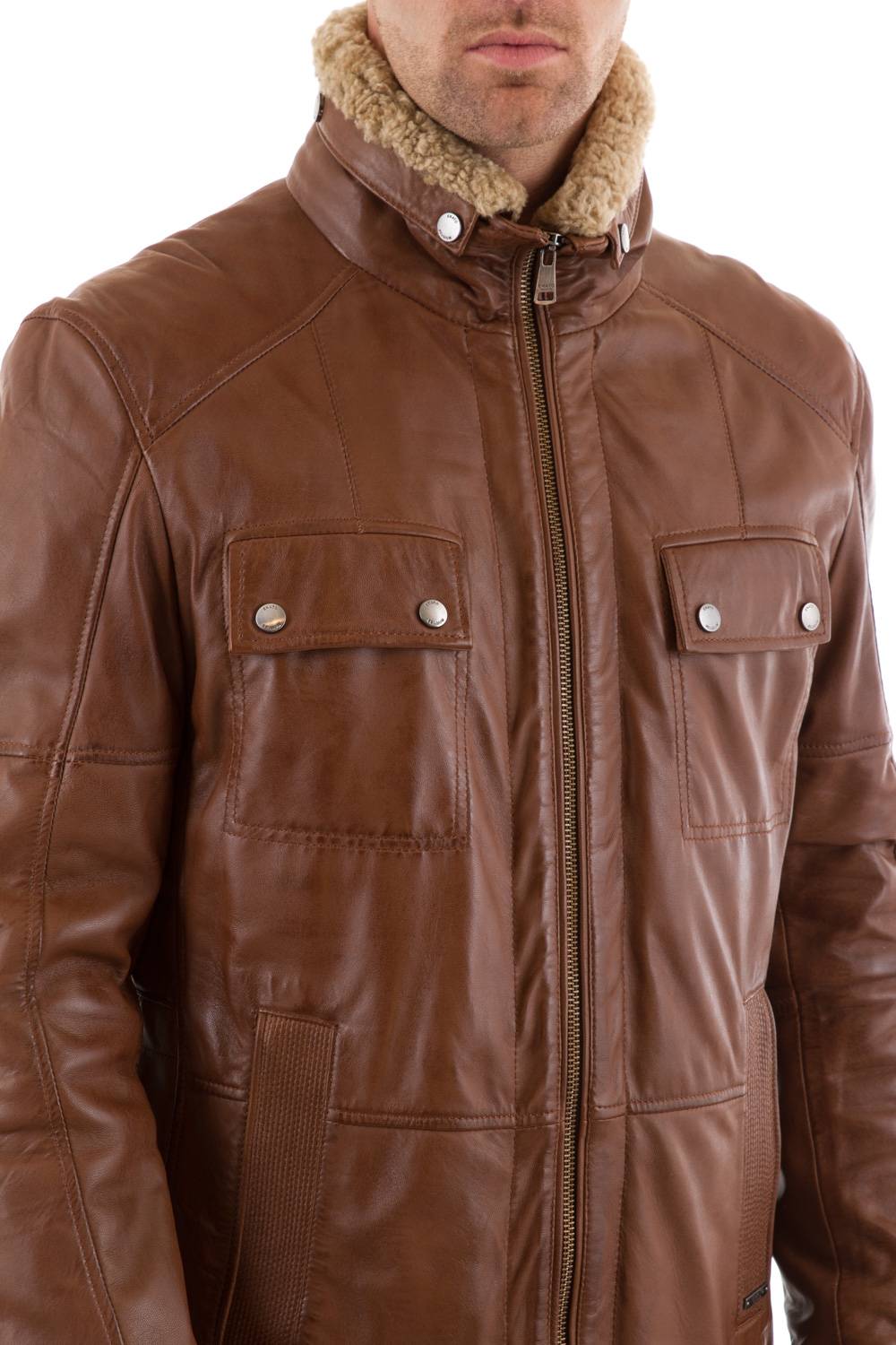 Men's sheepskin leather jacket Enato Cognac - Image n°3