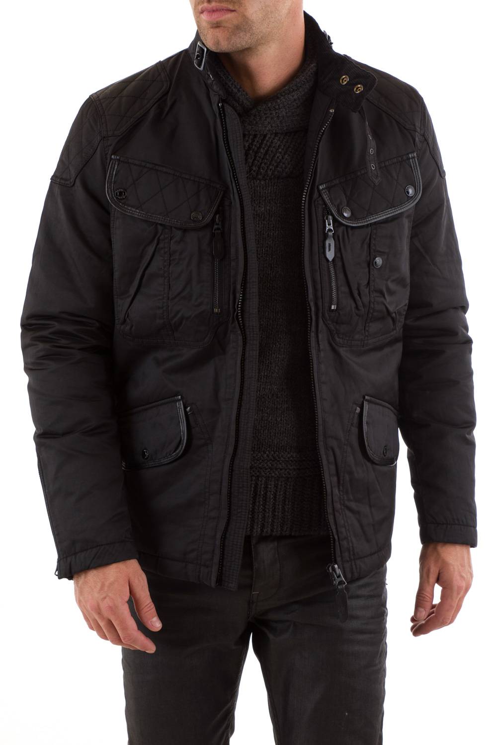 Short biker style cotton jacket Schott Black for Men - Image n°2