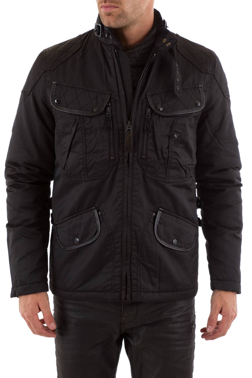 Short biker style cotton jacket Schott Black for Men - Image n°1