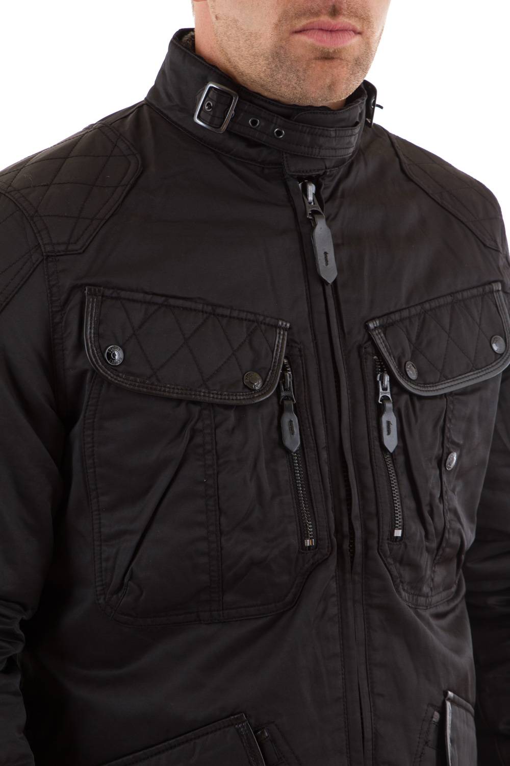 Short biker style cotton jacket Schott Black for Men - Image n°3