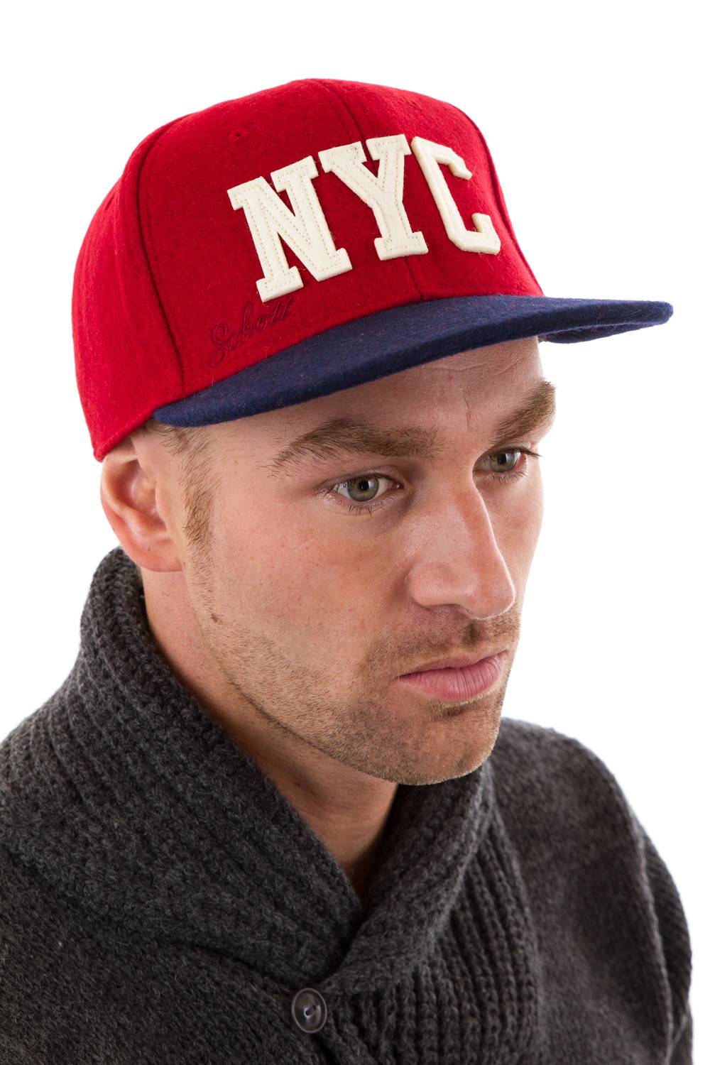 Men's Schott wool cap Blue and red - Image n°1