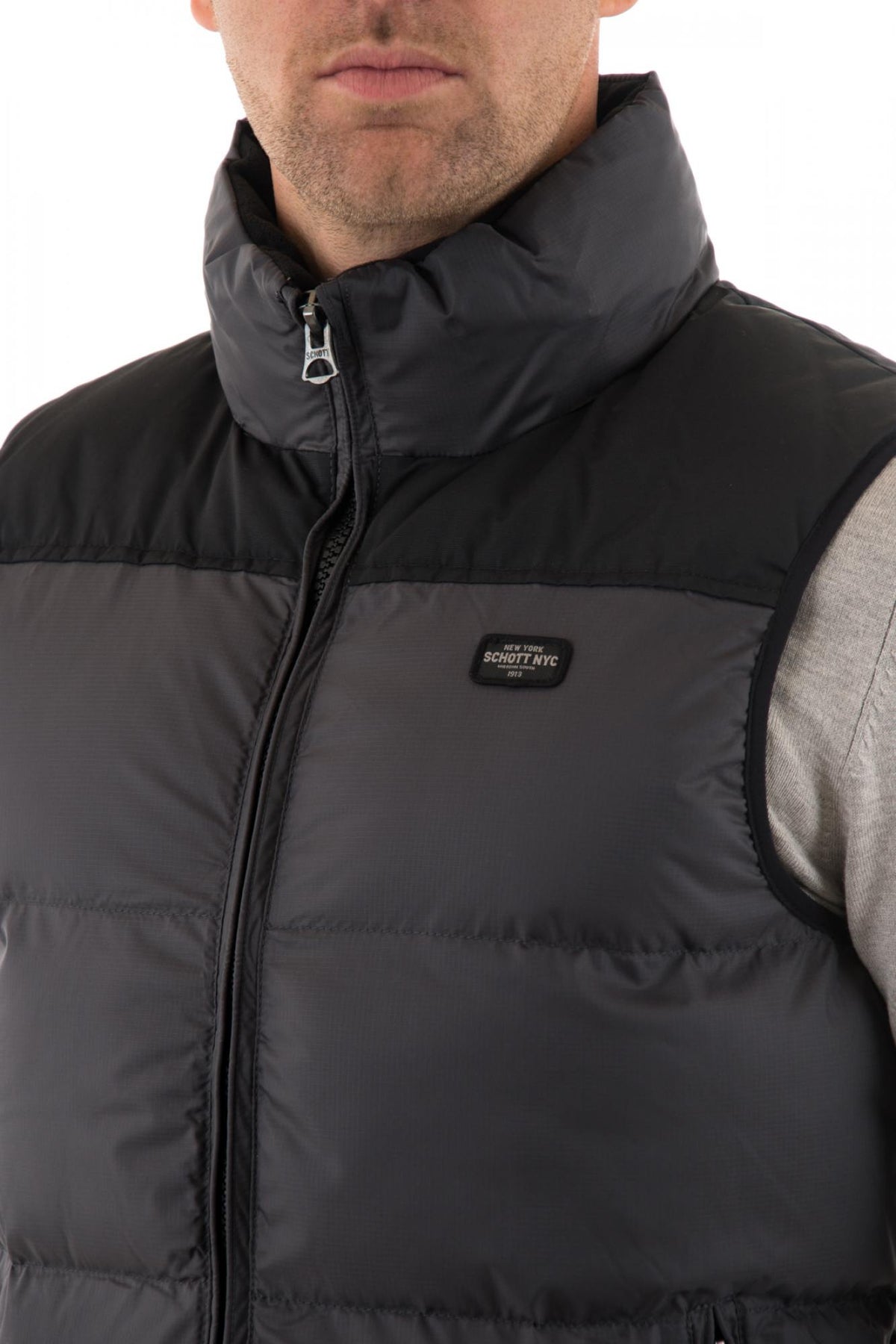 Schott sleeveless down jacket in anthracite and black nylon - Image n°2