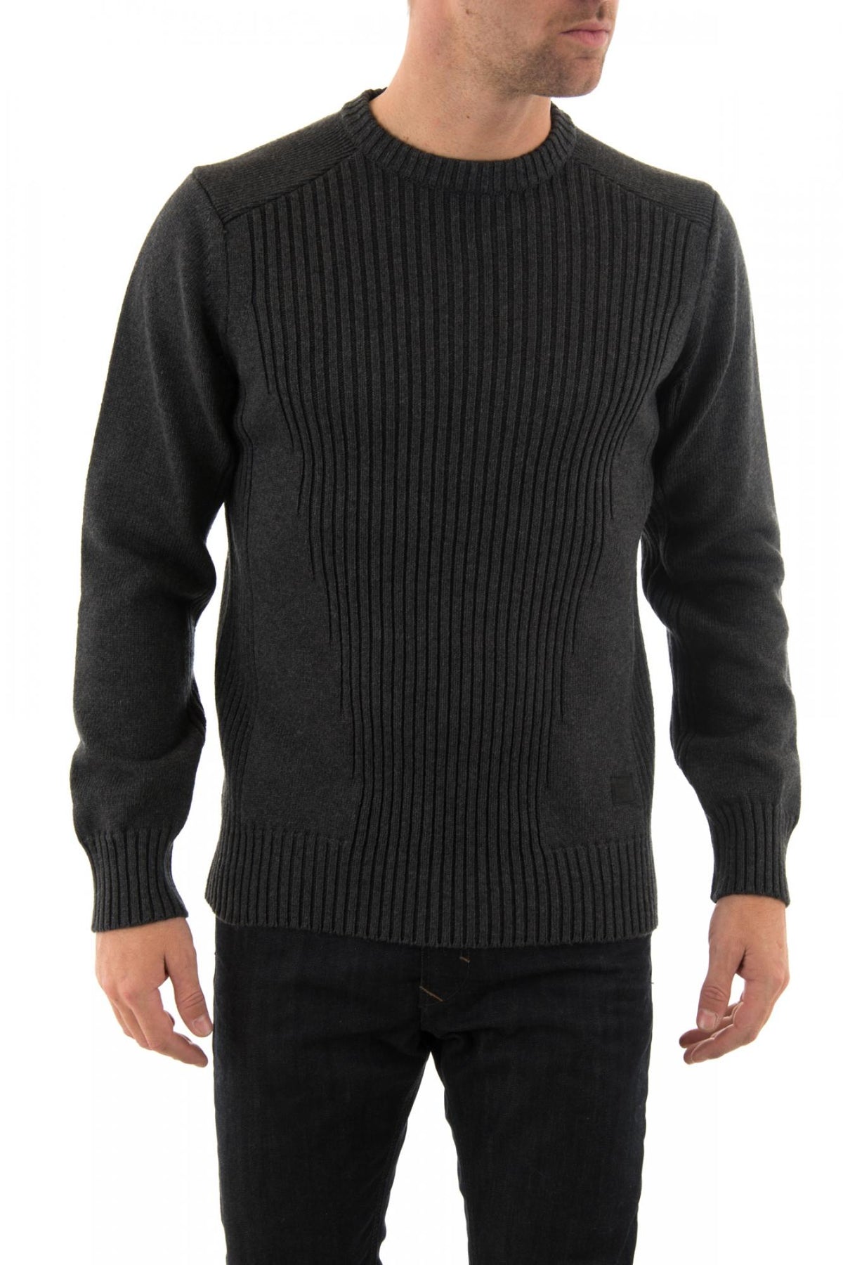 Schott Men's Anthracite round neck sweater - Image n°1