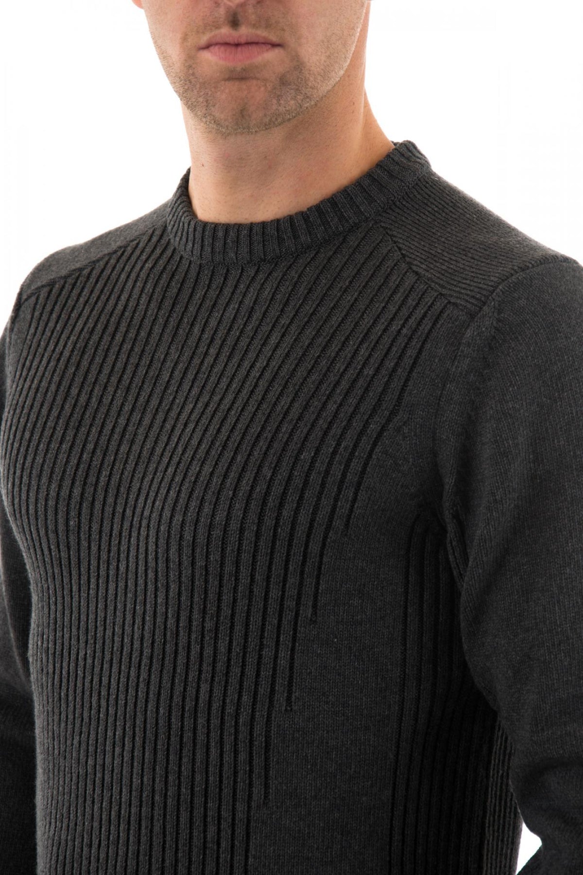 Schott Men's Anthracite round neck sweater - Image n°2