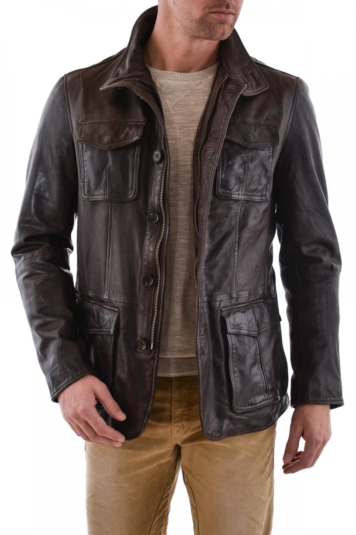 men's dayton brown lambskin leather jacket - Image n°1