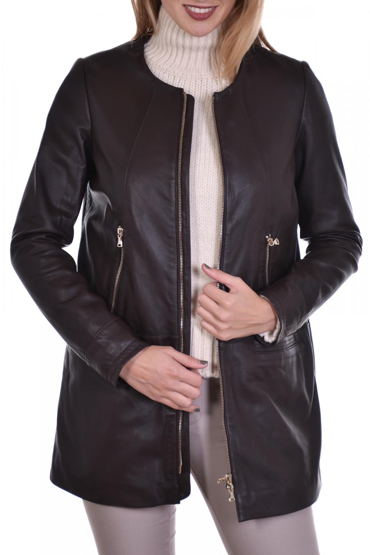 Oakwood women's jacket in burgundy sheepskin leather - Image n°1