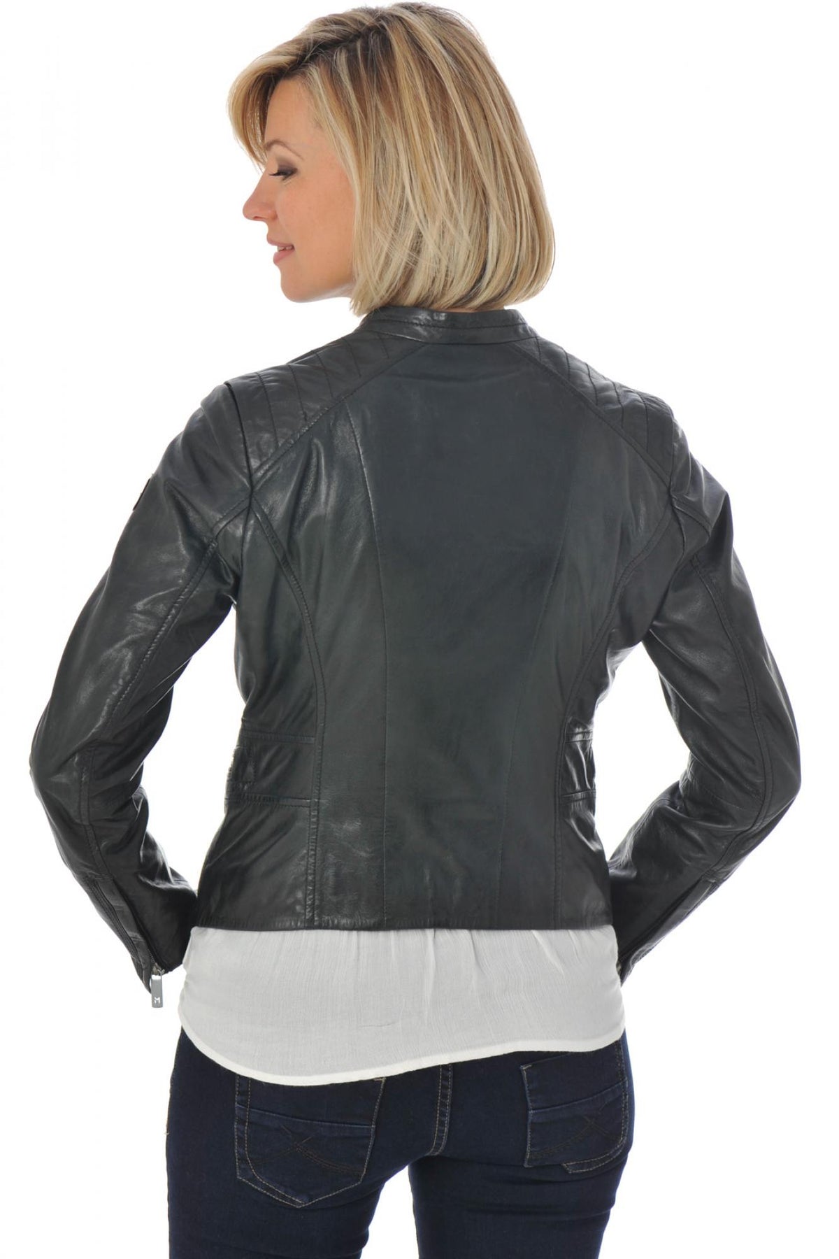 Women's black lambskin leather jacket - Image n°6