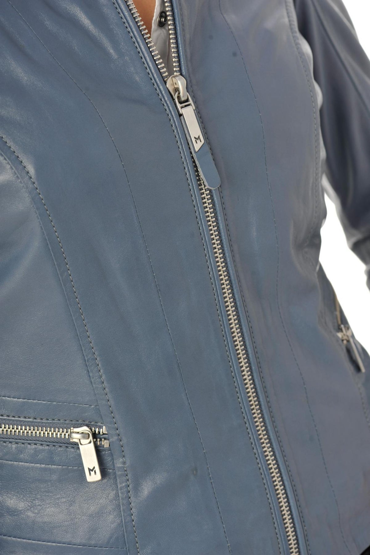  Women's blue lambskin leather jacket - Image n°6