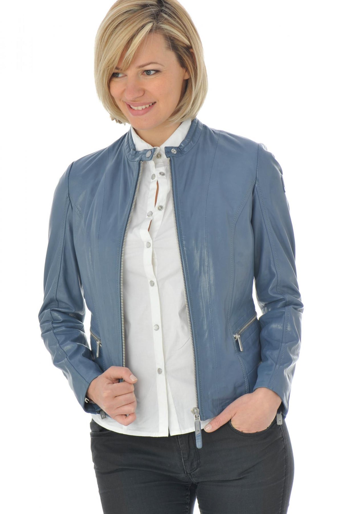  Women's blue lambskin leather jacket - Image n°1