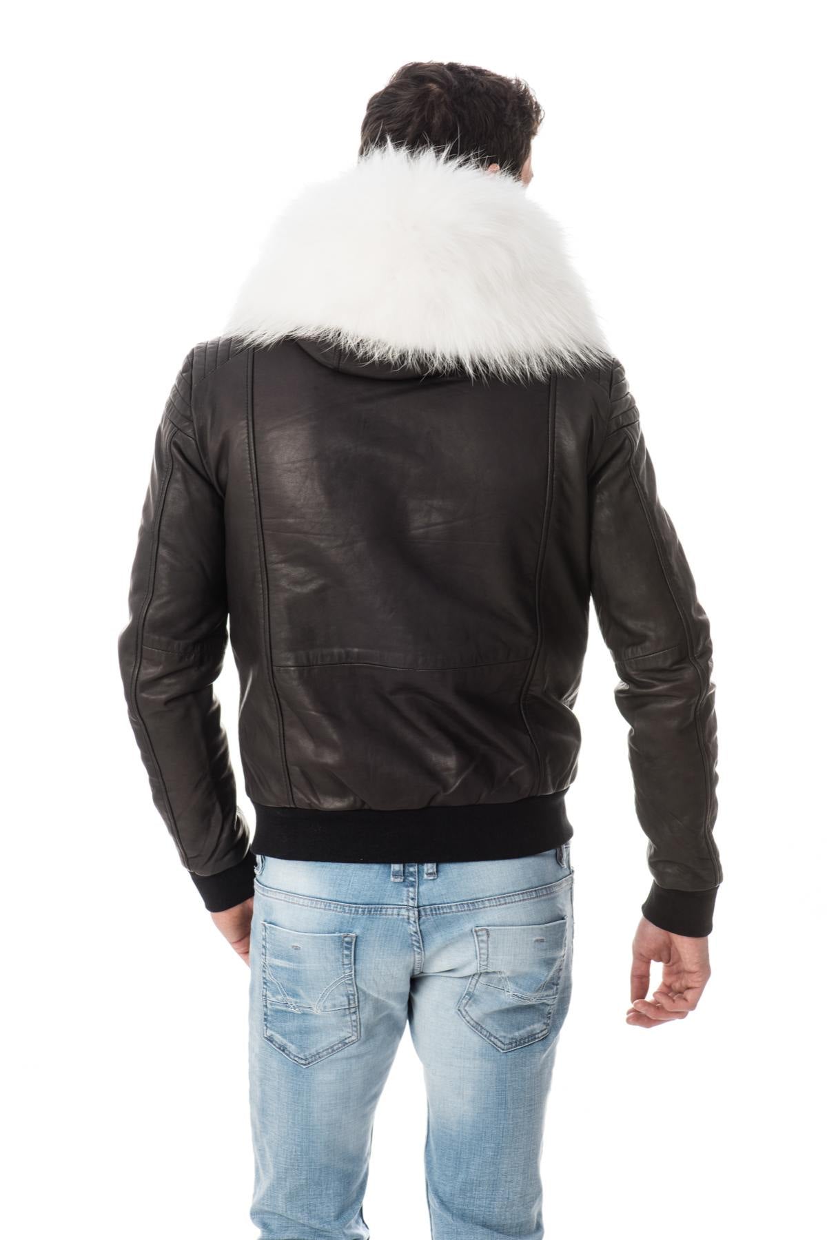 Jacket with hood in white raccoon fur - Image n°6