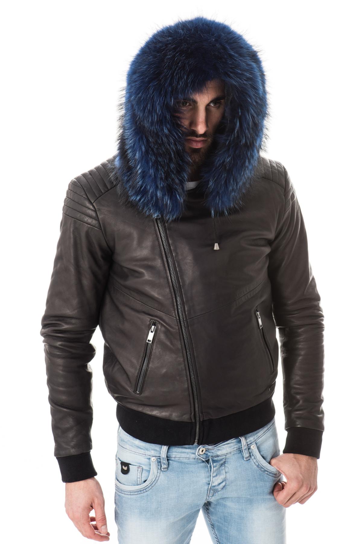 Blue raccoon fur hooded jacket - Image n°6