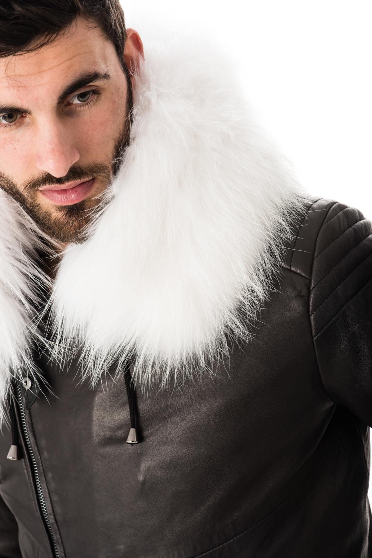 Jacket with hood in white raccoon fur - Image n°4