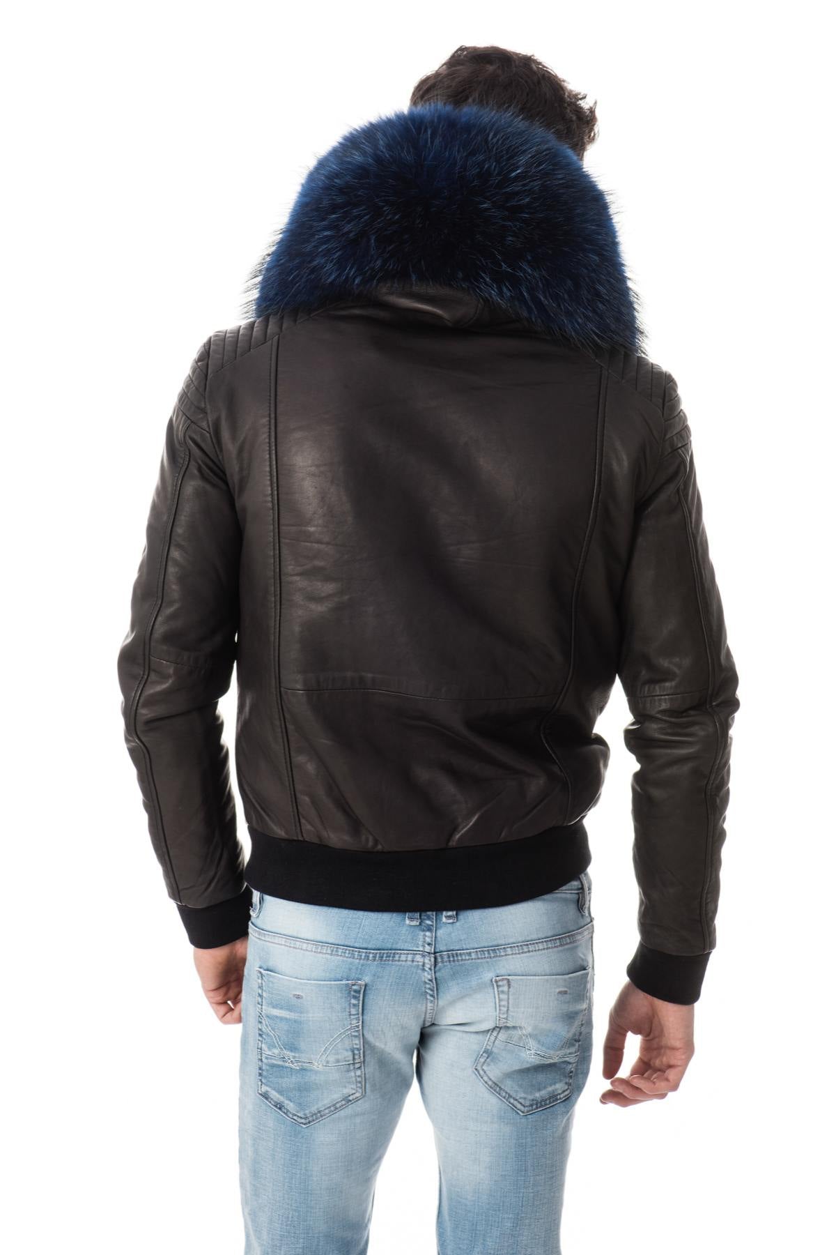 Blue raccoon fur hooded jacket - Image n°7