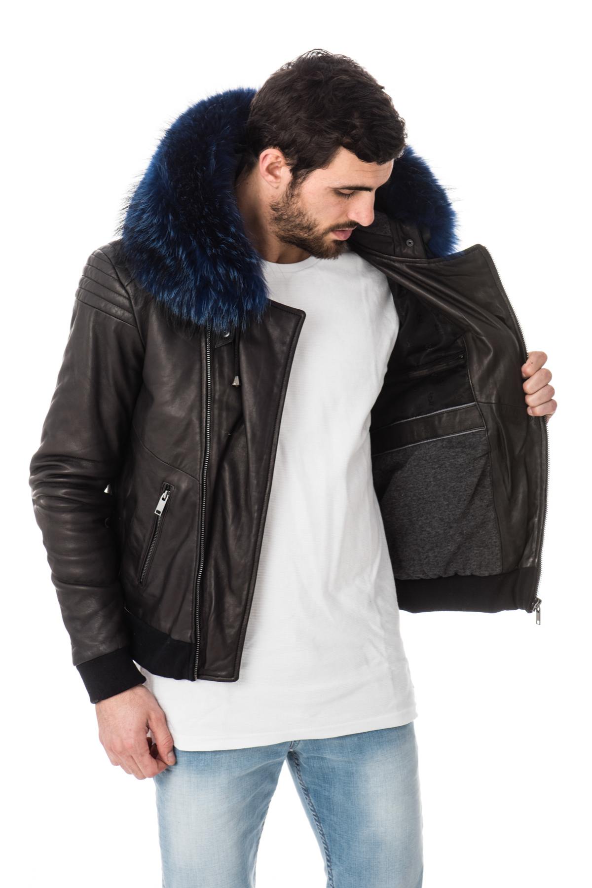 Blue raccoon fur hooded jacket - Image n°4