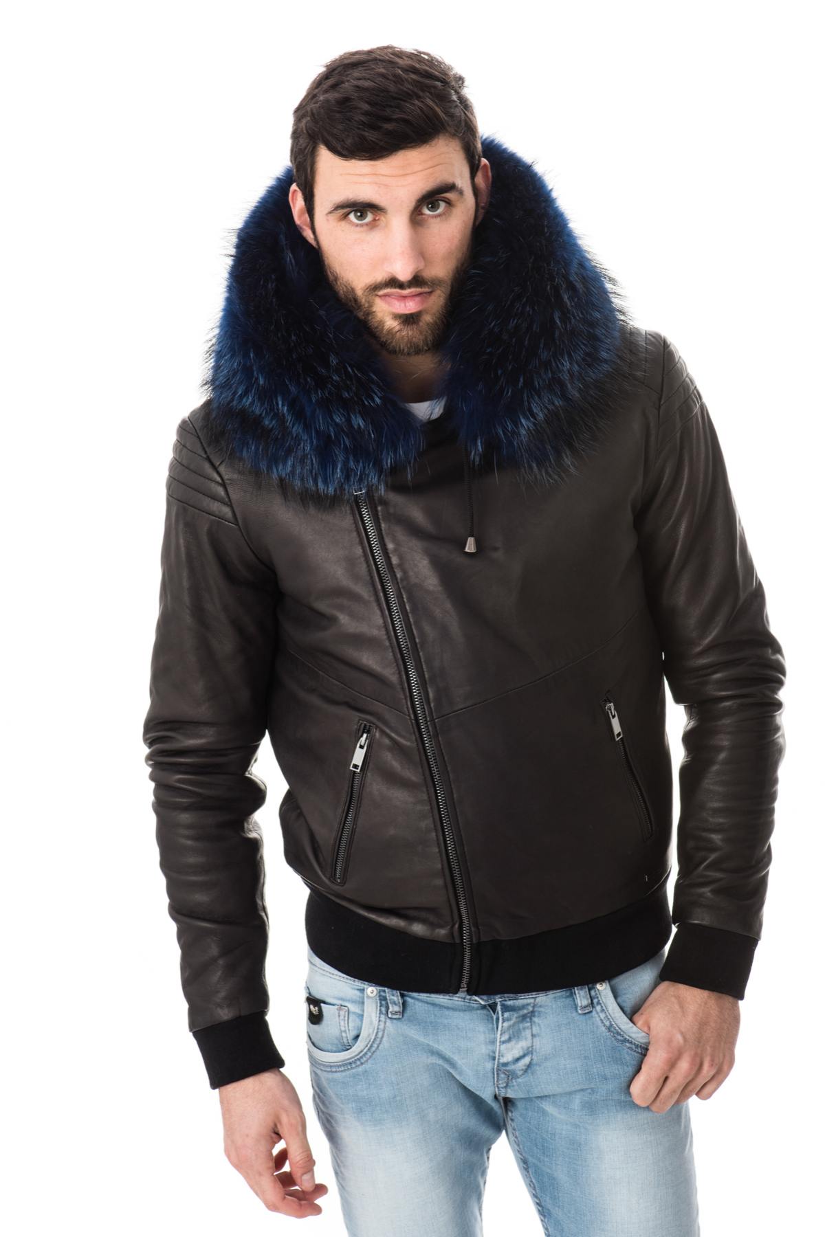 Blue raccoon fur hooded jacket - Image n°5