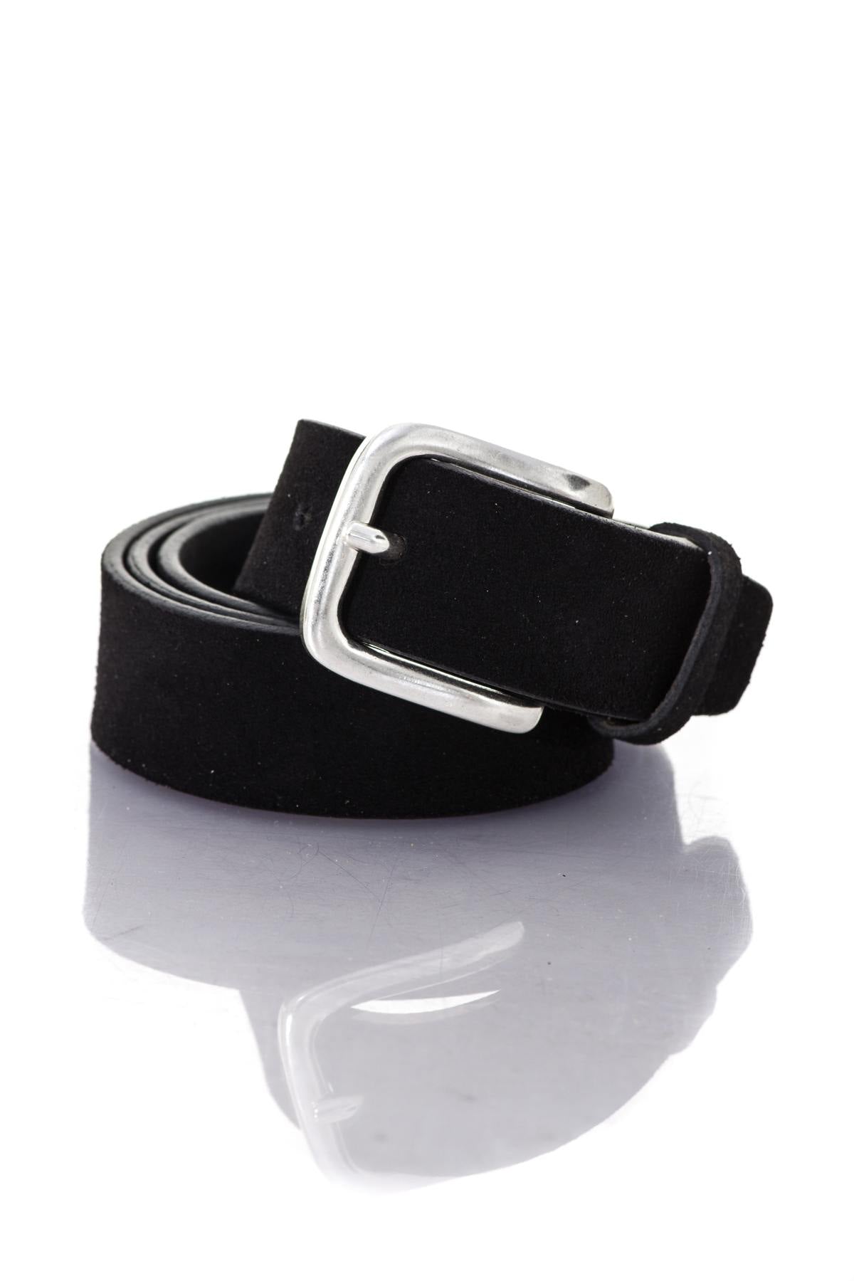 Men's black velvet-look leather belt - Image n°1