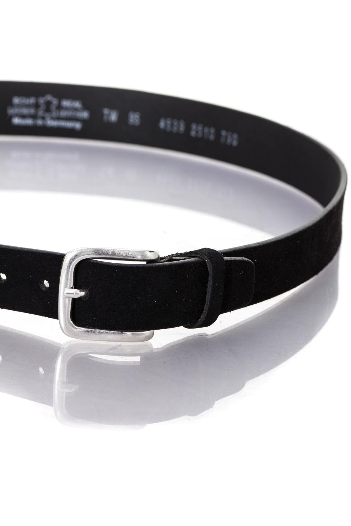 Men's black velvet-look leather belt - Image n°2