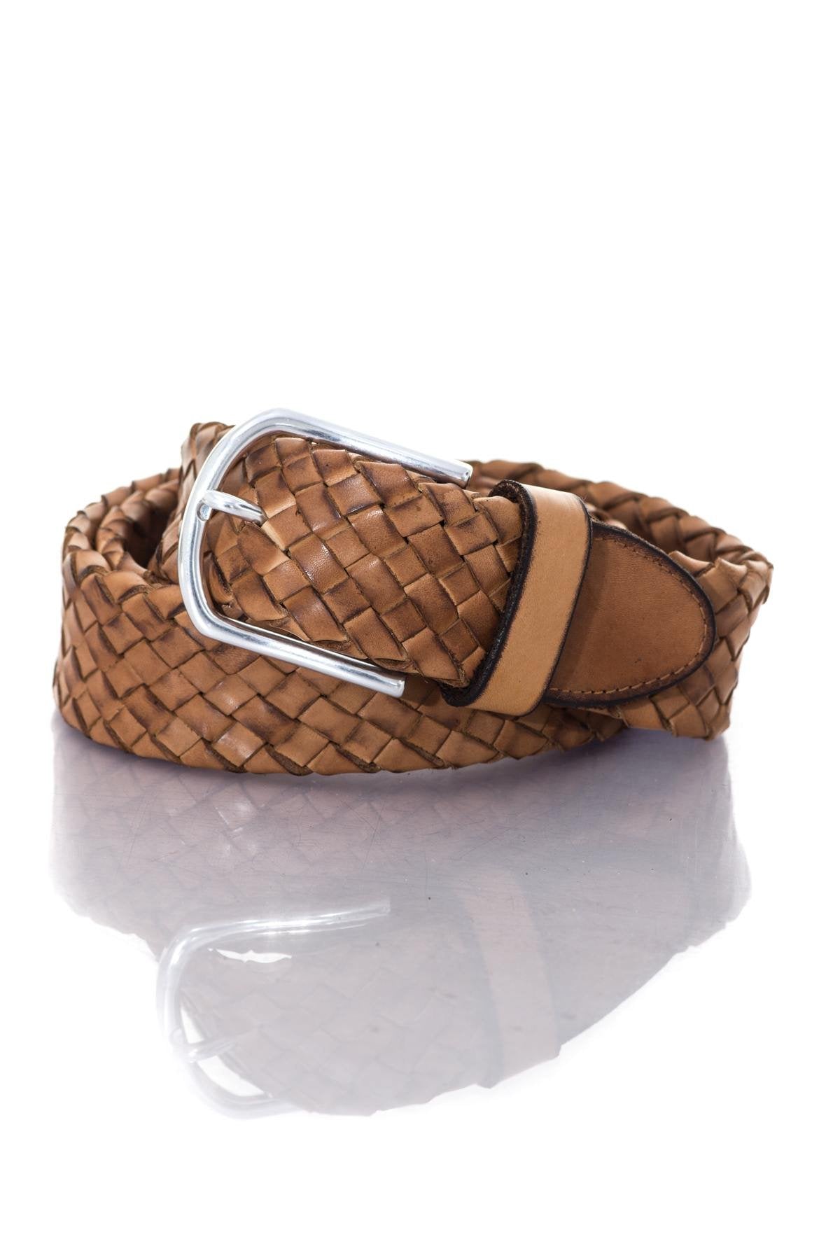 Light brown leather braided belt - Image n°1