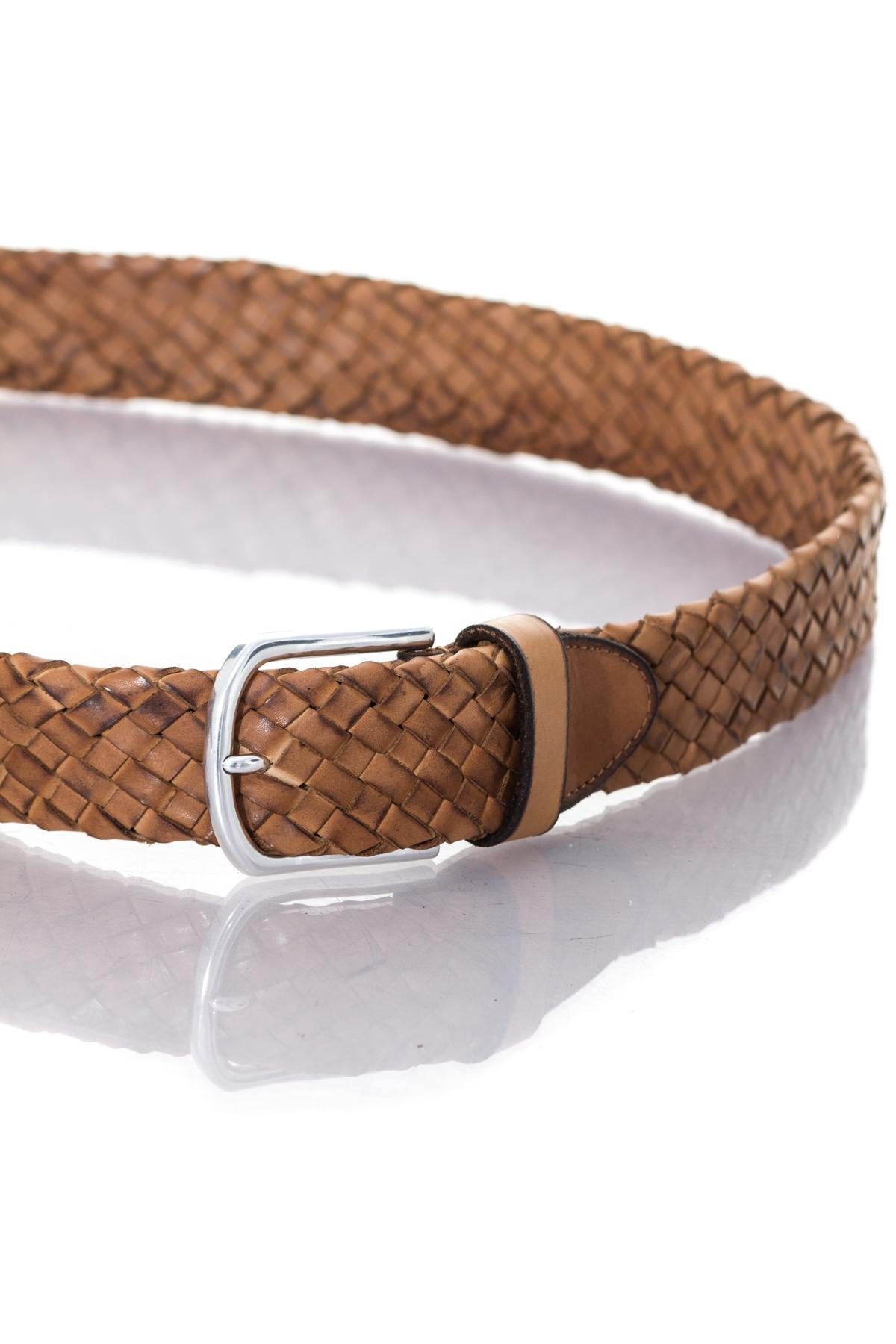 Light brown leather braided belt - Image n°2