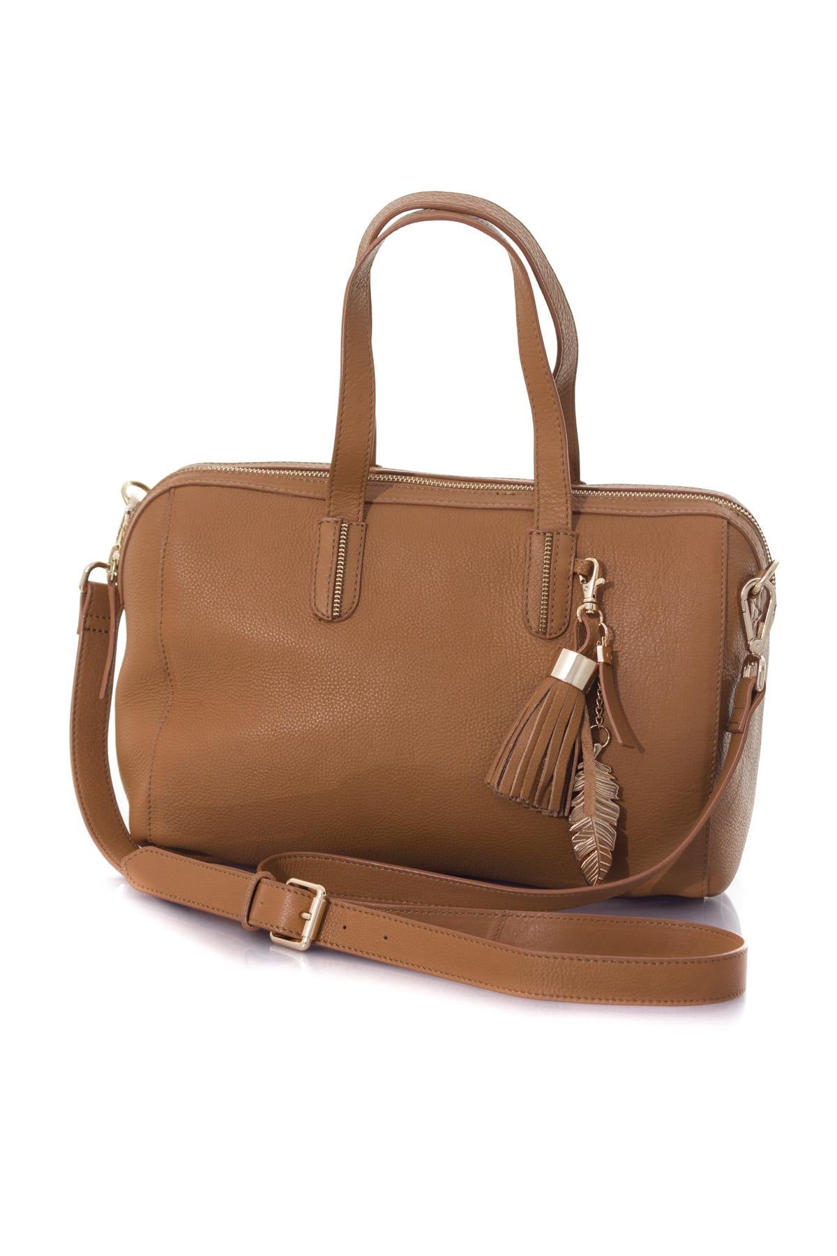 Women's bowling bag in tan cowhide leather - Image n°1