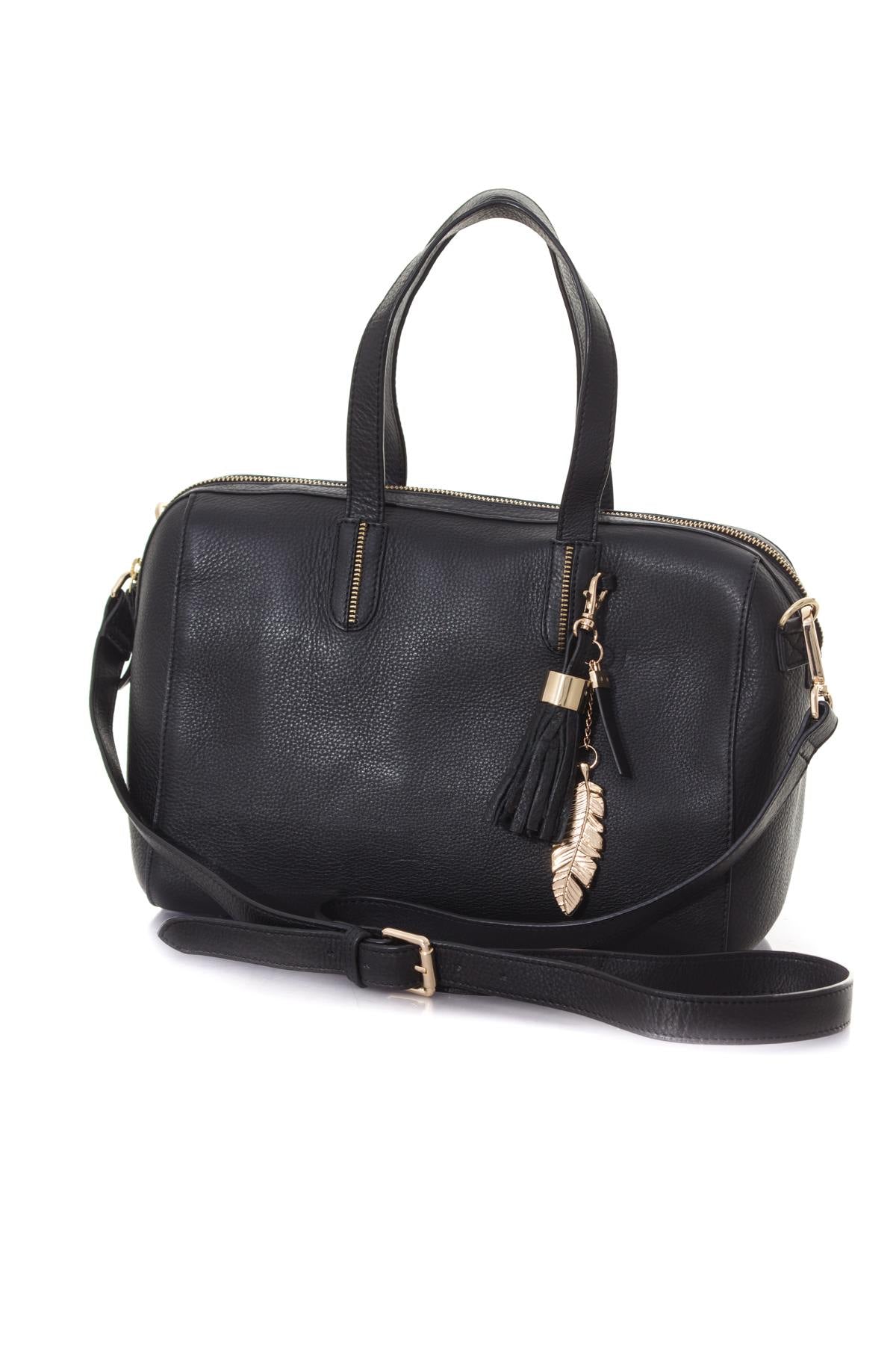 Women's bowling bag in black cowhide leather - Image n°1