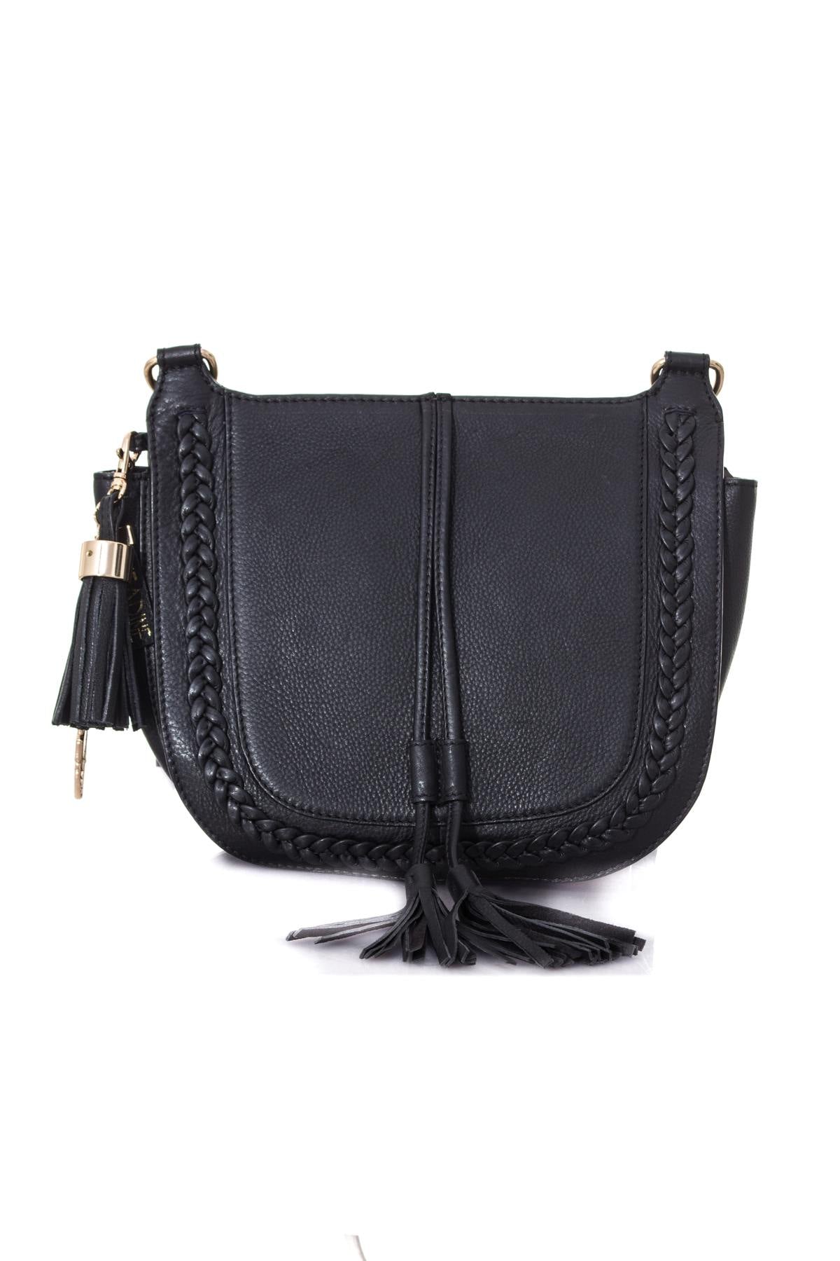 Black cowhide leather shoulder bag - Image n°1