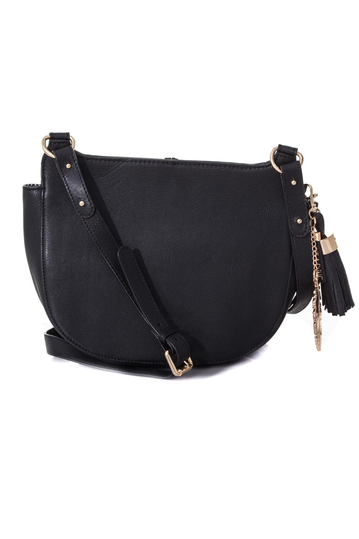 Black cowhide leather shoulder bag - Image n°4