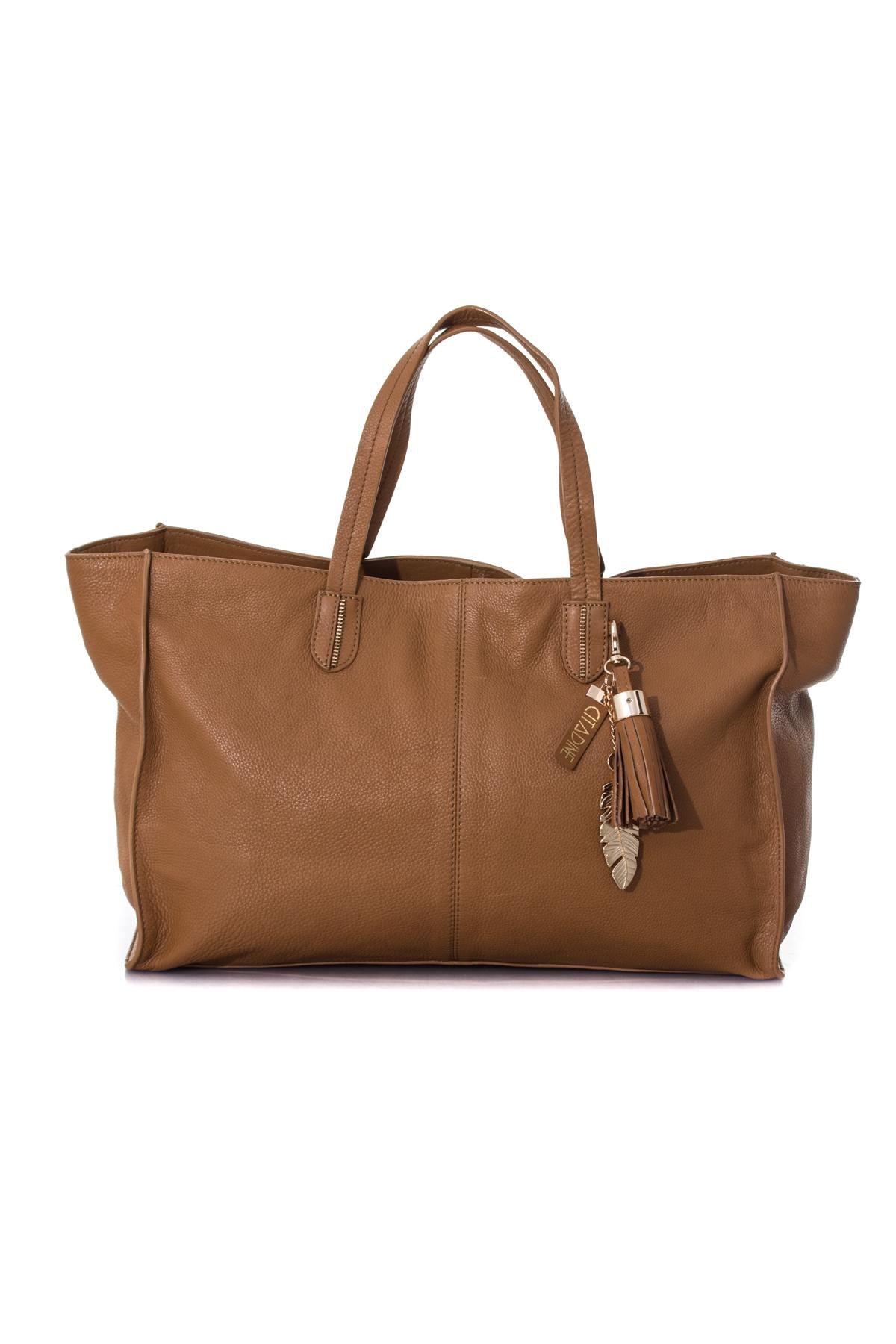 Tan leather shopper bag - Image n°1