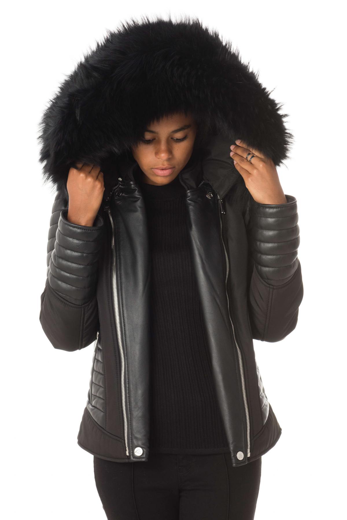 Horspist women's black down jacket with black collar - Image n°1