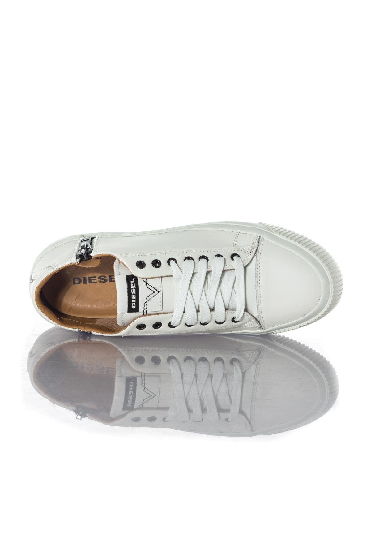 White leather bakets with side zipper - Image n°3