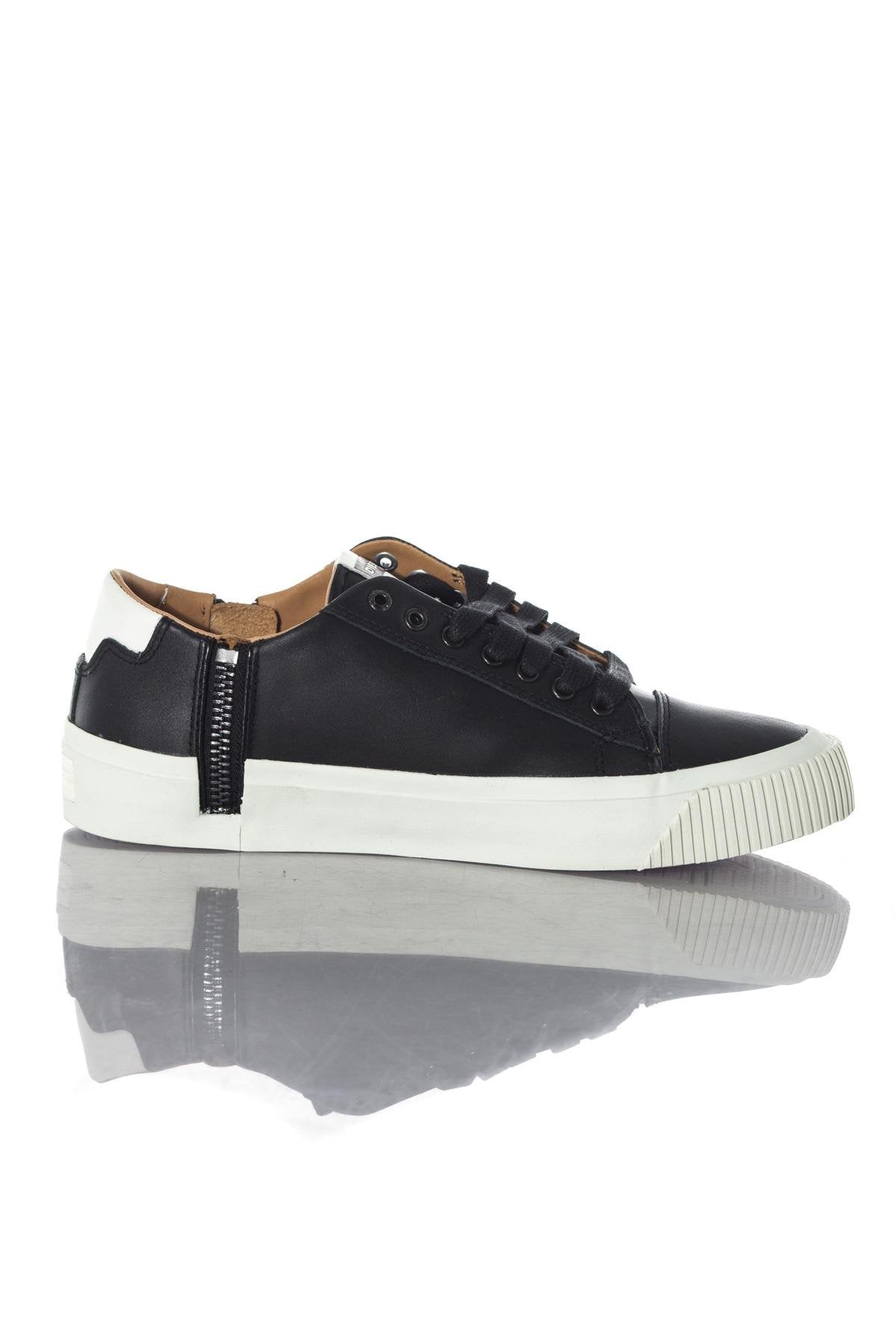 Low-top black leather sneakers with side zipper - Image n°2