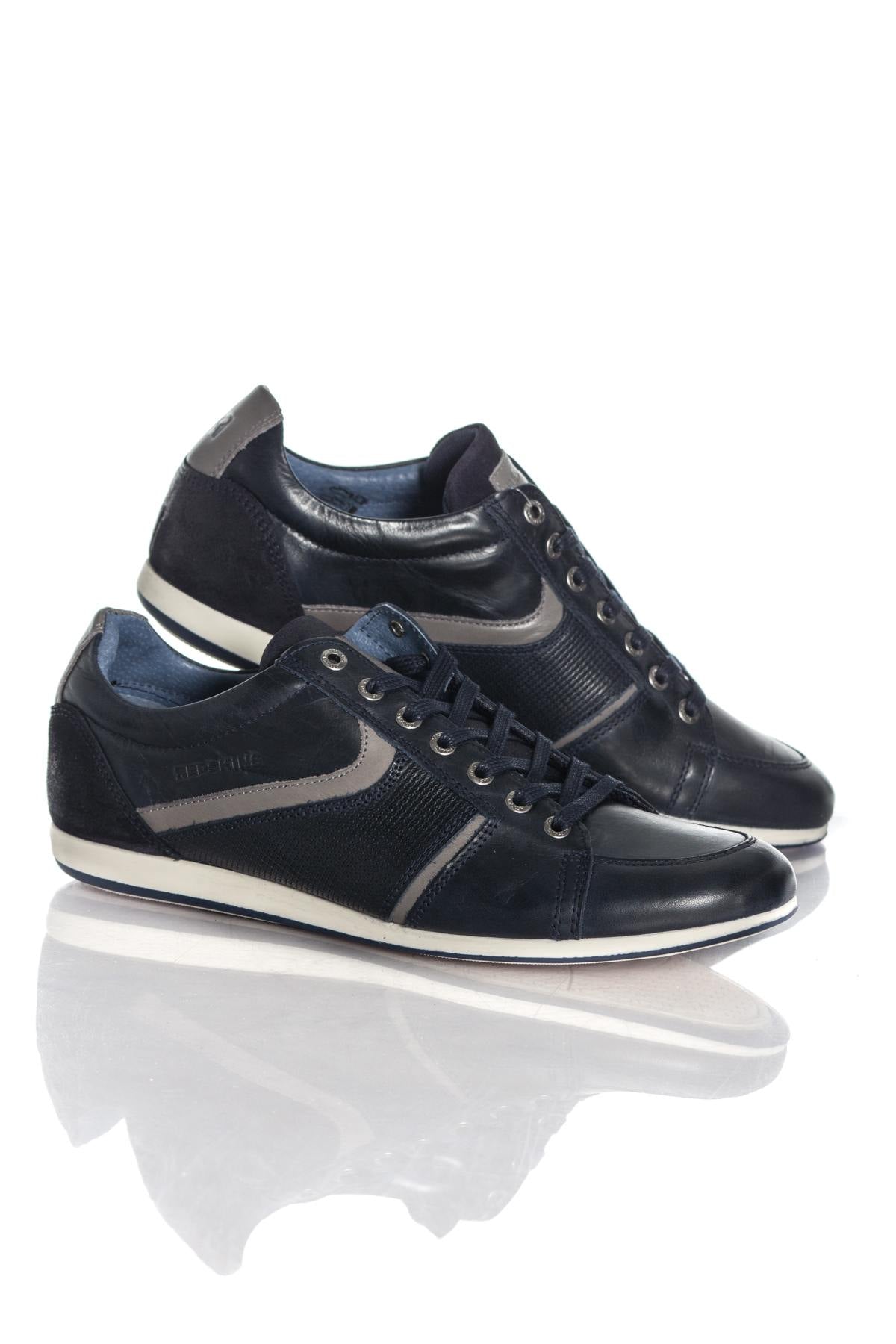 Navy blue leather casual sneakers - Image n°1