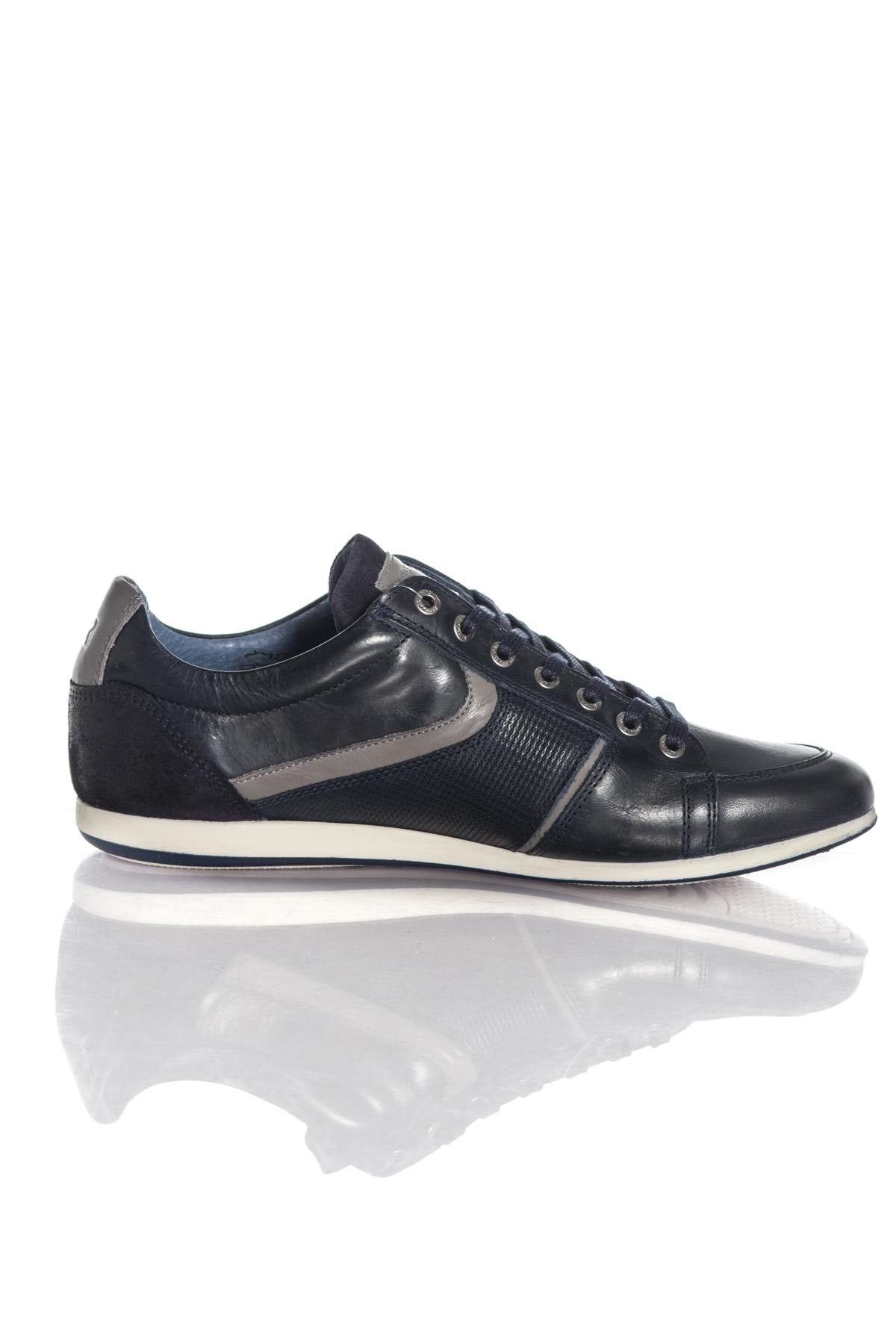 Navy blue leather casual sneakers - Image n°2