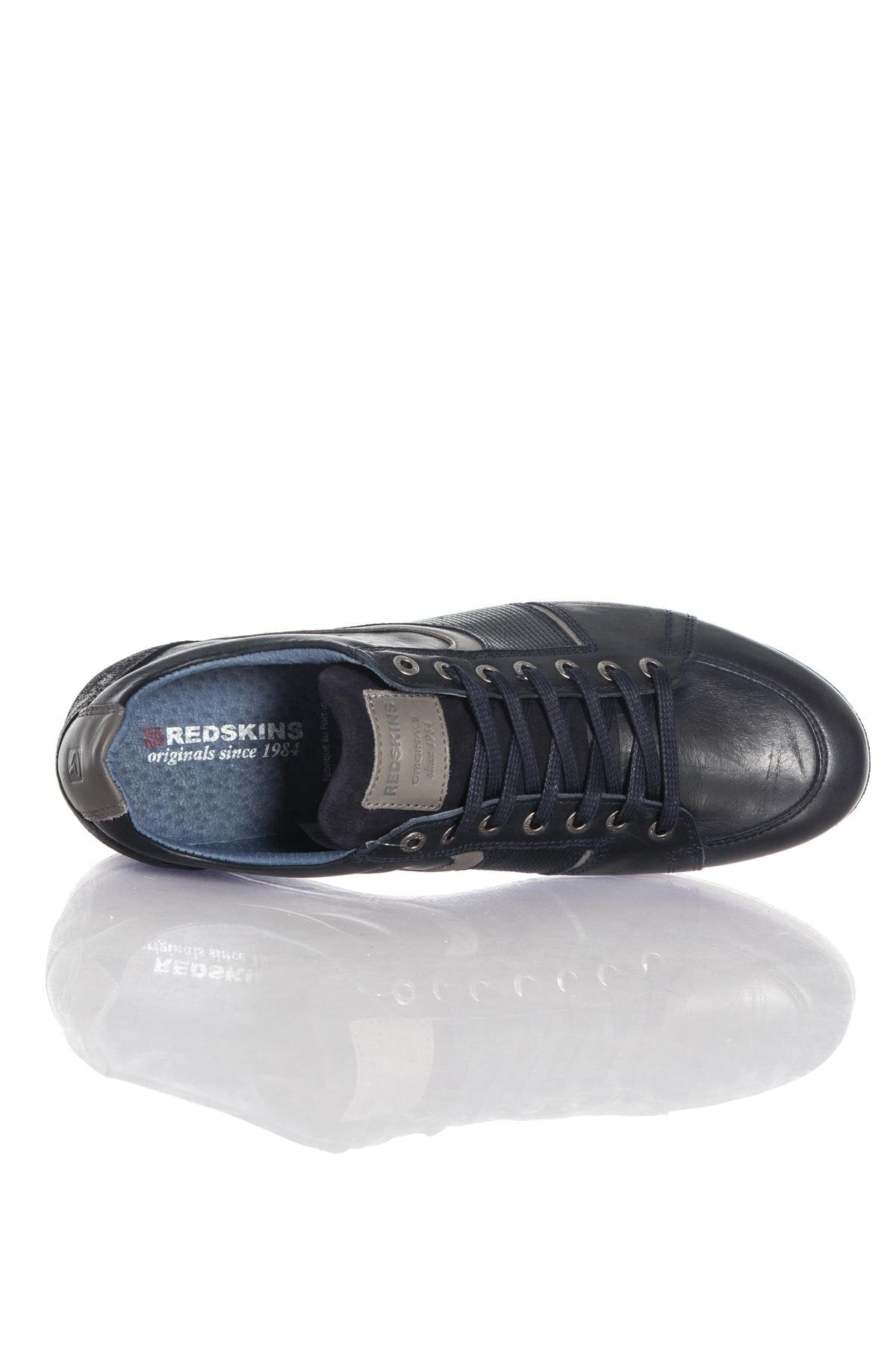 Navy blue leather casual sneakers - Image n°3