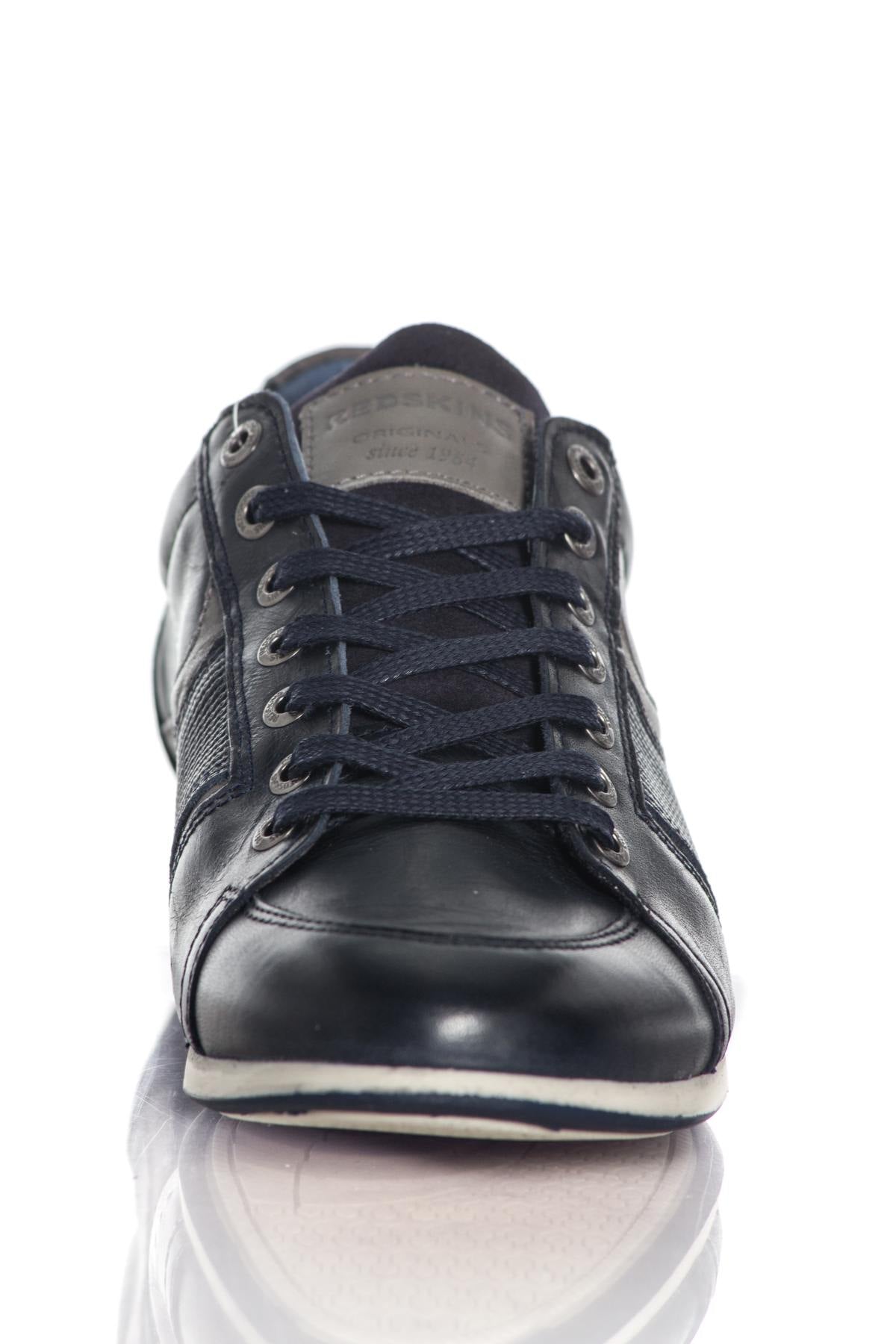 Navy blue leather casual sneakers - Image n°5