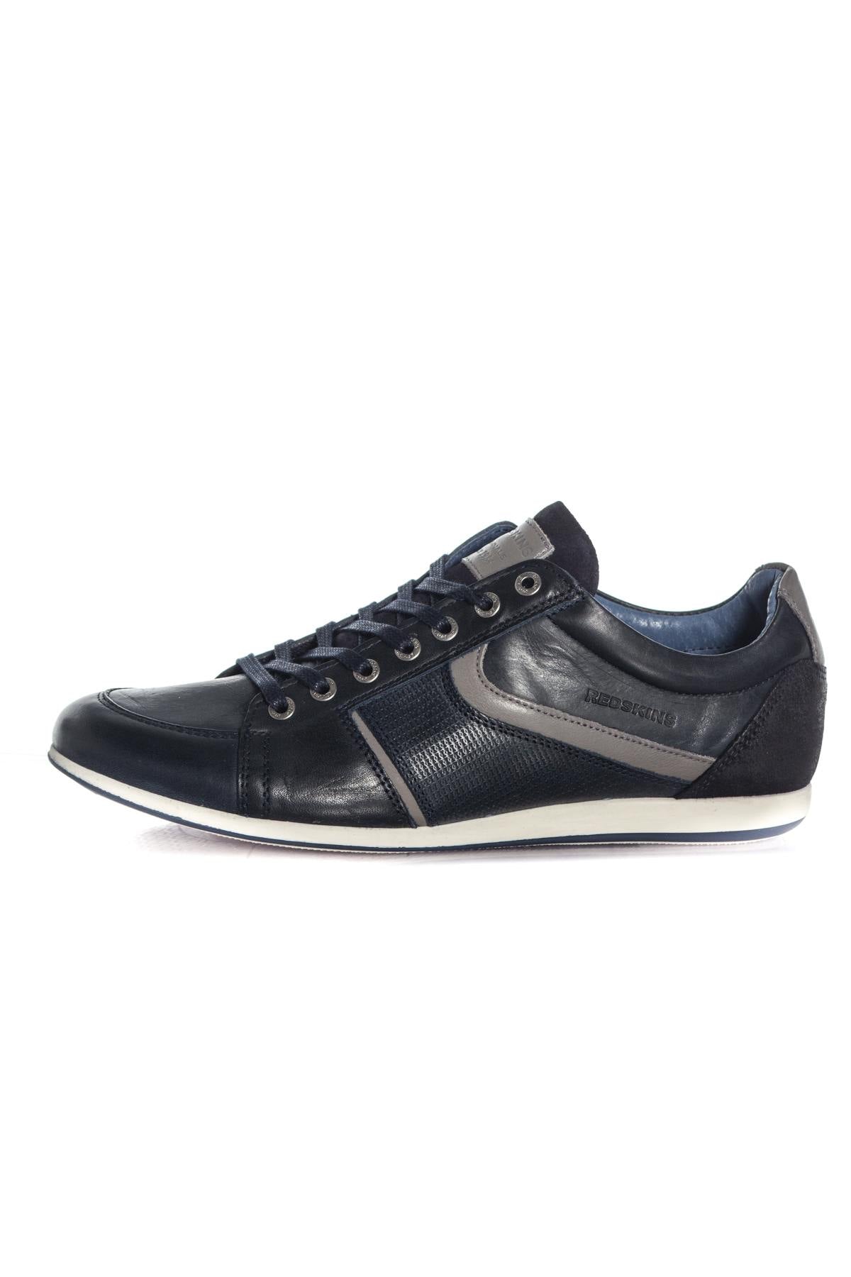 Navy blue leather casual sneakers - Image n°7