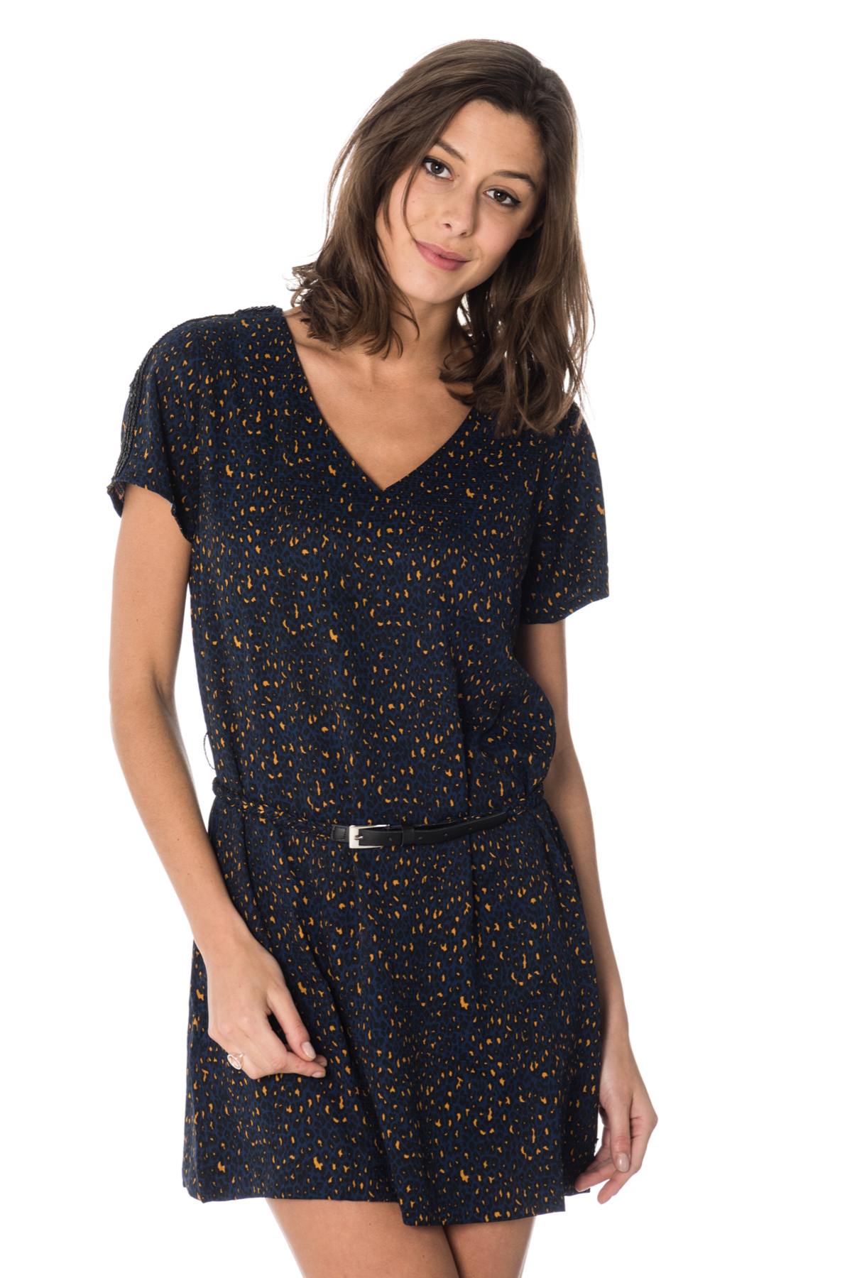 Navy blue leopard print dress Kaporal - Image n°1