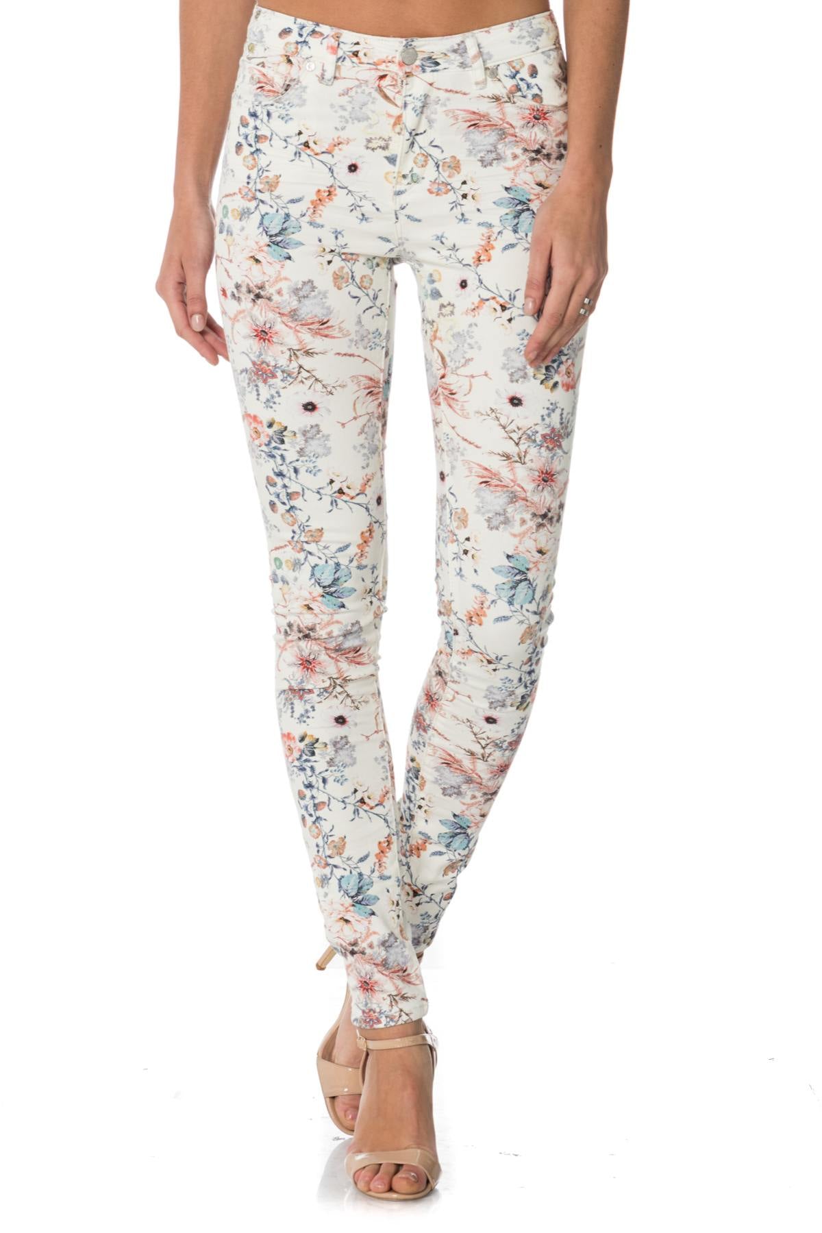 Women's floral print skinny jeans - Image n°1