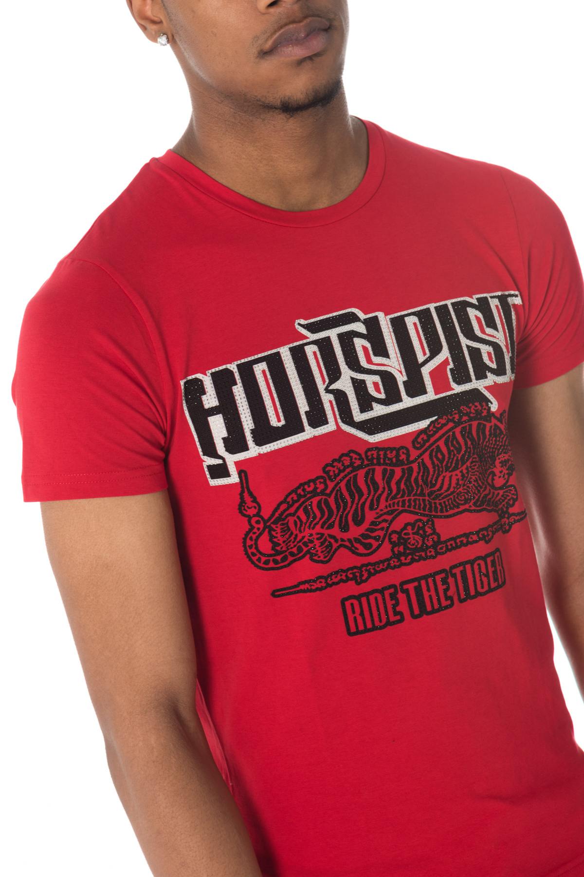 Horspist red t-shirt with tiger and rhinestones - Image n°4