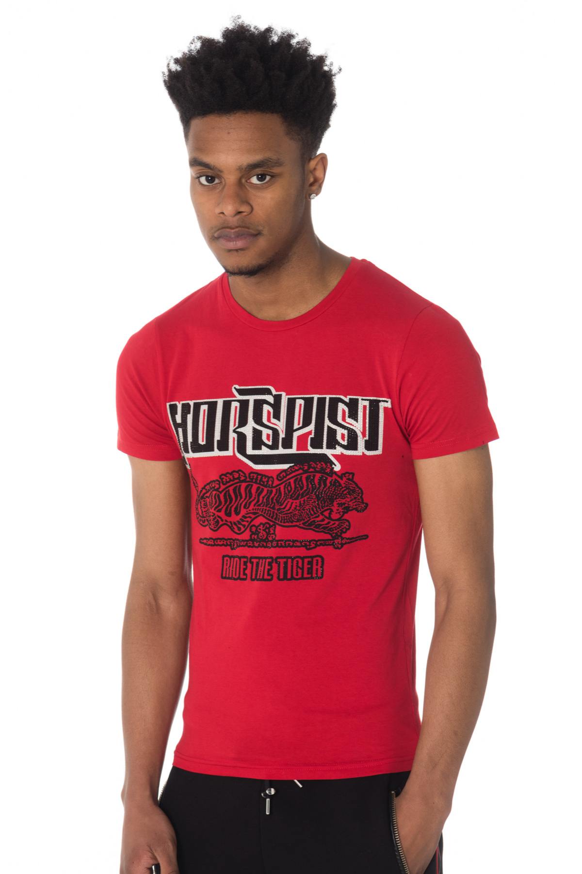 Horspist red t-shirt with tiger and rhinestones - Image n°1