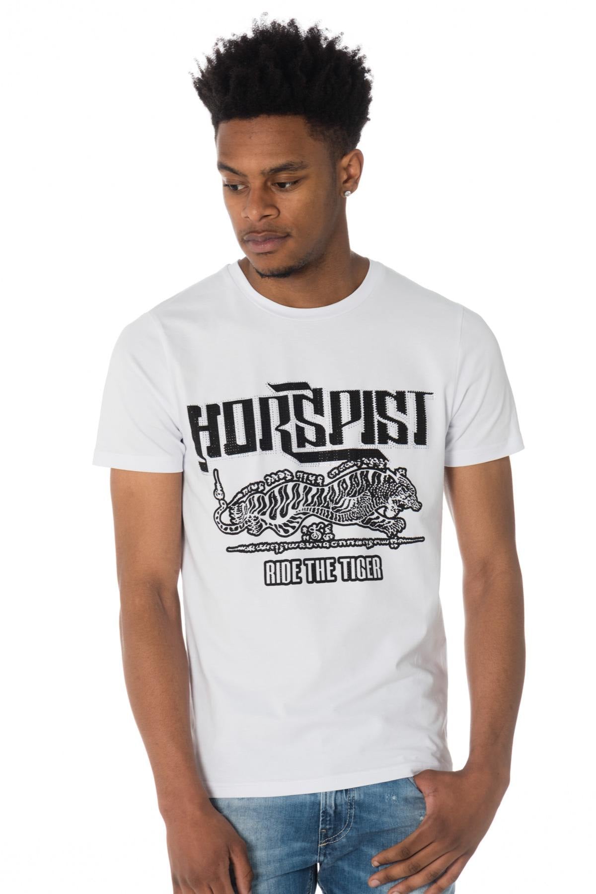 White Horspist t-shirt with rhinestone tiger - Image n°1