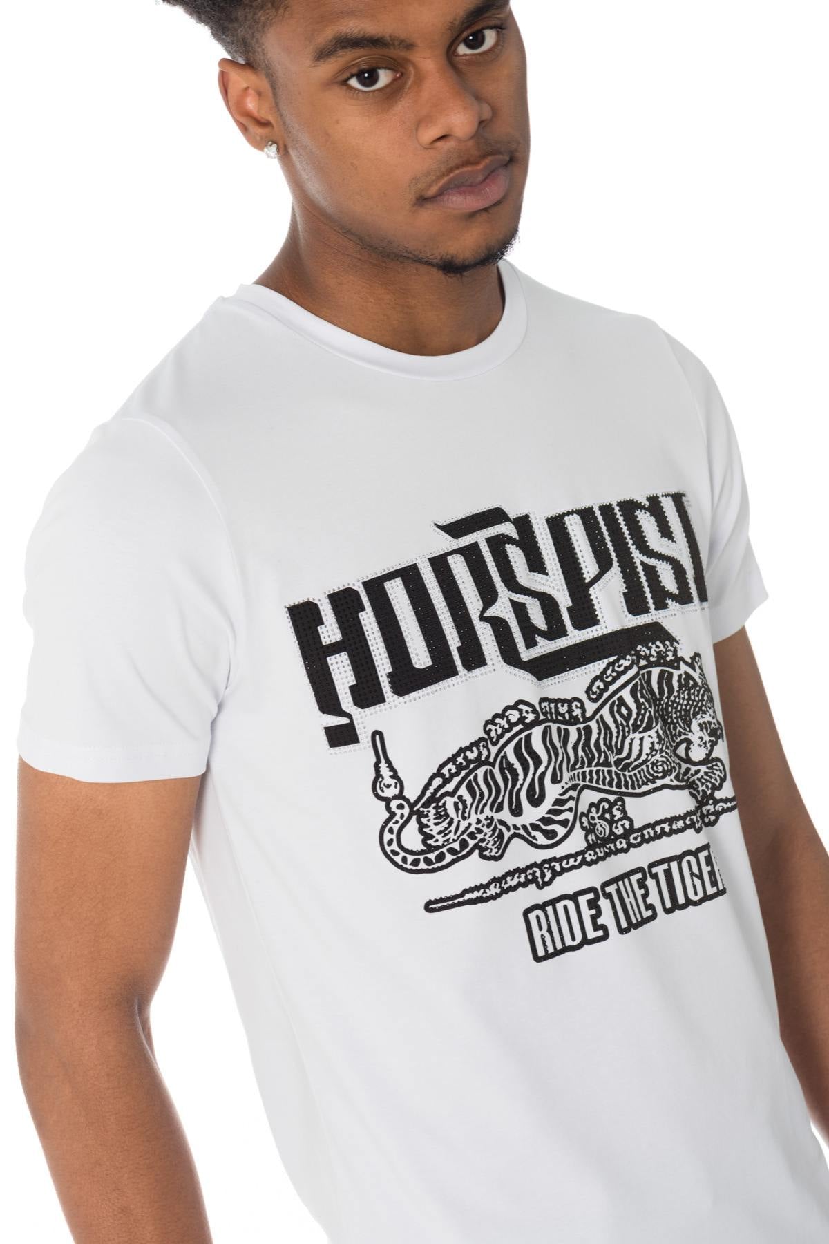 White Horspist t-shirt with rhinestone tiger - Image n°4