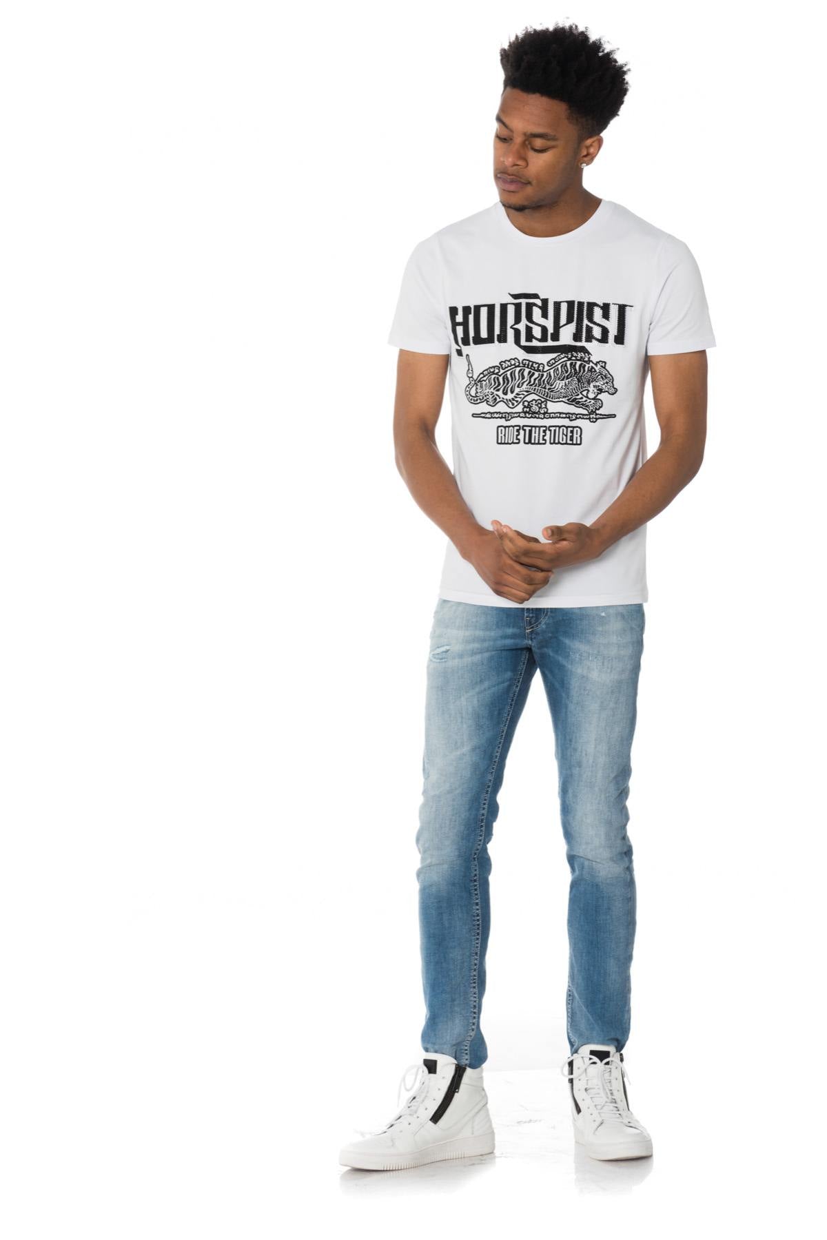 White Horspist t-shirt with rhinestone tiger - Image n°2